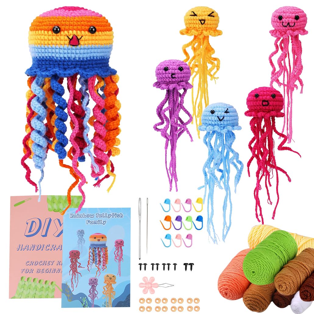 KyeeaDIY Crochet Kit for Beginners, Crochet Starter Kits, Animal Knitting Crocheting Kits with Step-by-Step Video Tutorials, Complete Crochet Kit for Adults Decoration (Jellyfish)