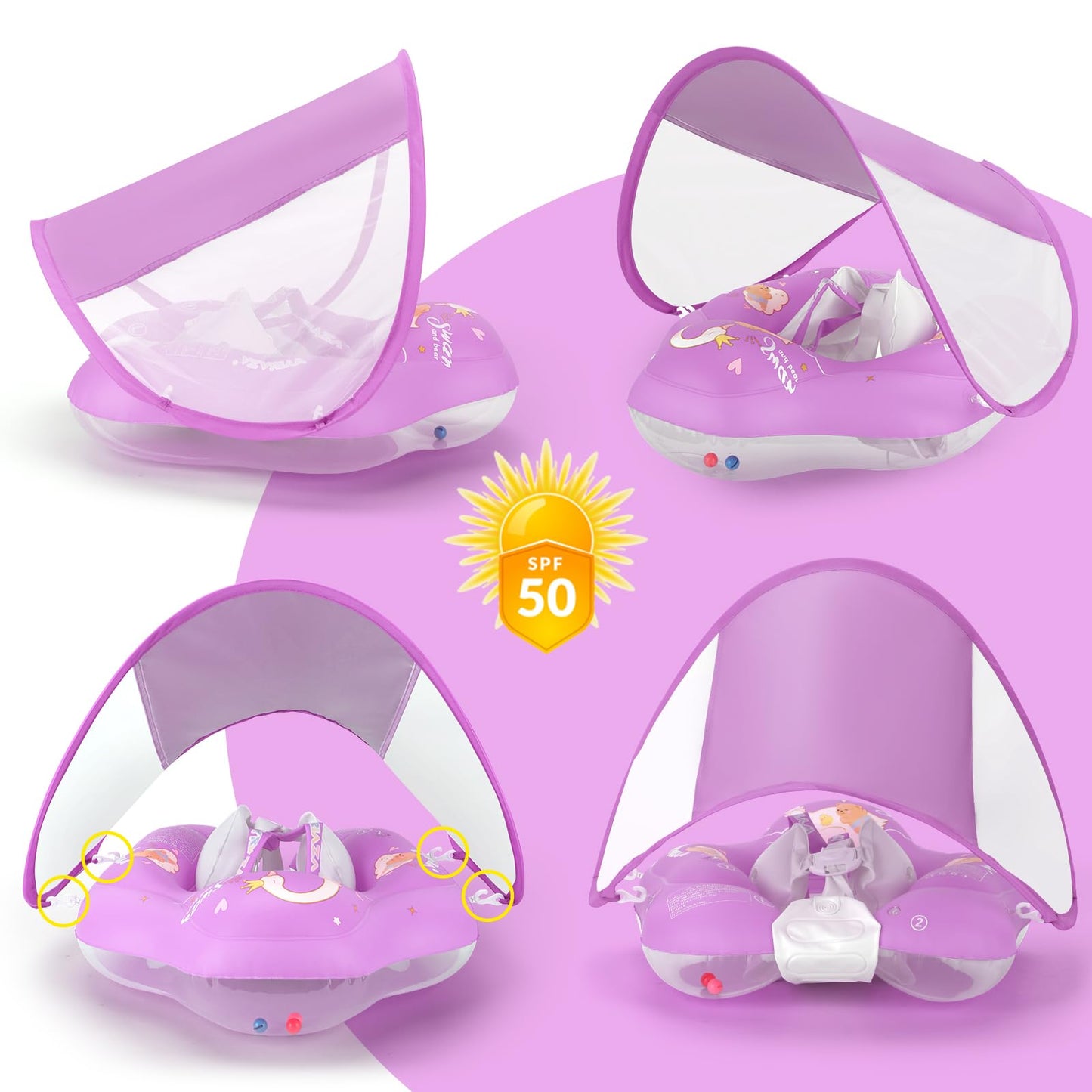 WYRIAZA Baby Float with Canopy Baby Pool Float with Canopy Toddler Swimming Float for Pool 12-24 Months Toddler Swim Float Infant Pool Floats 3-6 Months