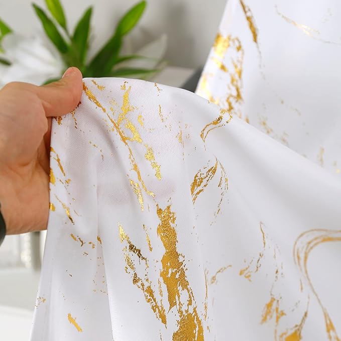 Taisier Home Gold Foil Print Linen Textured Curtains - Geometric Marble Pattern Design for Living Room - Thermal Insulated Window Treatment, 2 Panels, 84" L, Off White and Gold
