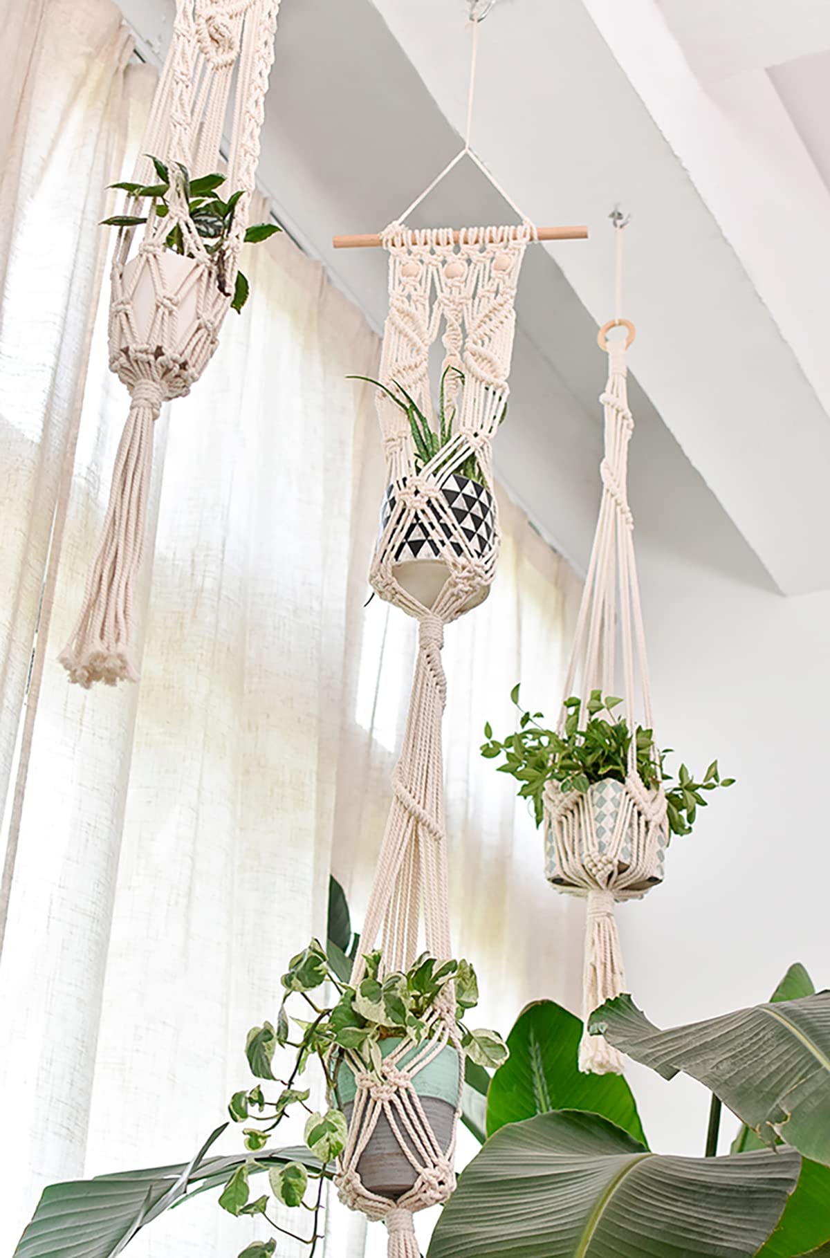 WXS-CHALL 5 Pack Macrame Plant Hangers Hanging Planter, Cotton Rope Hanging Plant Holders Decorative Flower Pots Indoor Outdoor Boho Home Decor (5 Size and 10 Hooks)