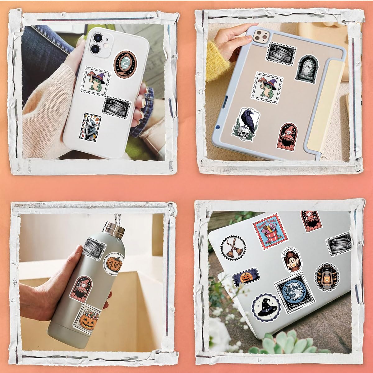 60Pcs Halloween Stickers Pack – Cute Spooky Stamps with Ghosts, Pumpkins, Witches, Haunted Houses, Candies, Clowns, and More – Perfect for Scrapbooking, Water Bottles, Journals, and Gift Decorations
