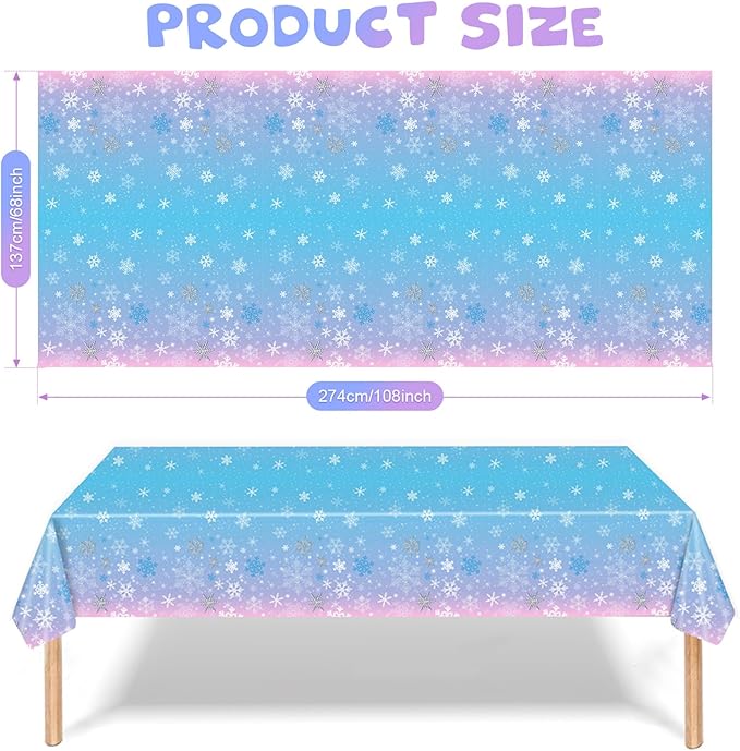 Buryeah 6 Pcs Winter Snowflake Disposable Tablecloth Decorations, Blue and Purple Wonderland Plastic Table Cover 54 x 108 Inch Christmas Dining Tablecloth for Winter Holiday Theme Party Supplies