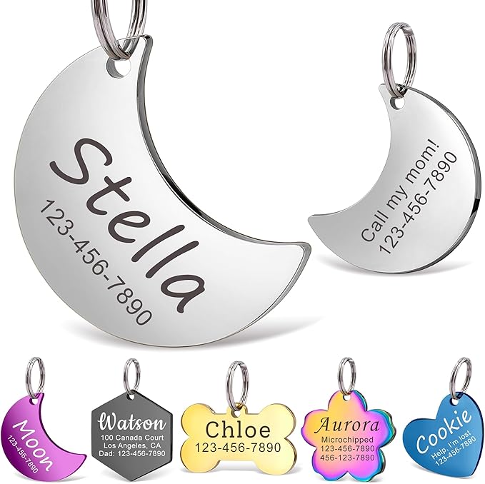 Anavia Personalized Pet ID Tags, Stainless Steel Glossy Laser Engraved Dog Cat Collar Name Tags, Multiple Colors Shapes Sizes (Hexagon, Small)