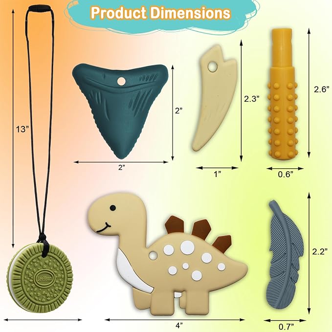Chew Necklaces for Sensory Kids, Chewy Necklace Sensory Toys for Autism, ADHD, SPD, Reduces Chewing Fidgeting, Silicone Oral Motor Therapy Toys for Boys, Girls (6 Pack)
