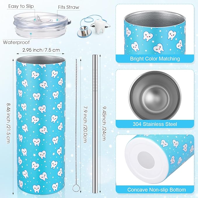 Umigy 2 Pcs Dental Assistant Gifts 2025 Dental Hygienist Appreciation Gifts 20 oz Teeth Print Tumbler with Lid and Sock for Women for Nurse Week Appreciation Dentist Christmas Birthday(Blue)