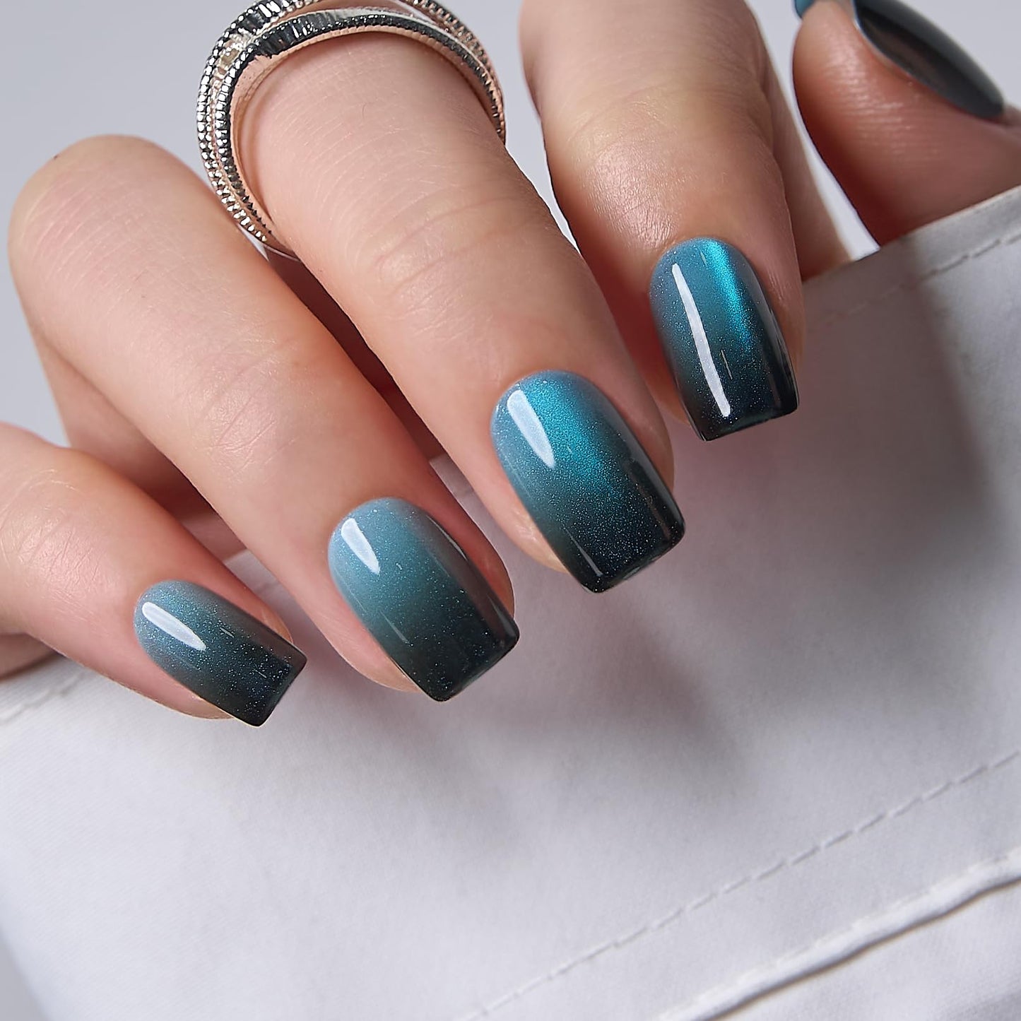 CurvLife Soft Gel Square Press-On Nails Short, Reusable Fake Nails with Glue & Adhesive Tabs, 30PCS Salon-Quality Stick-On Nails for At-Home Manicure (Midnight Tide)
