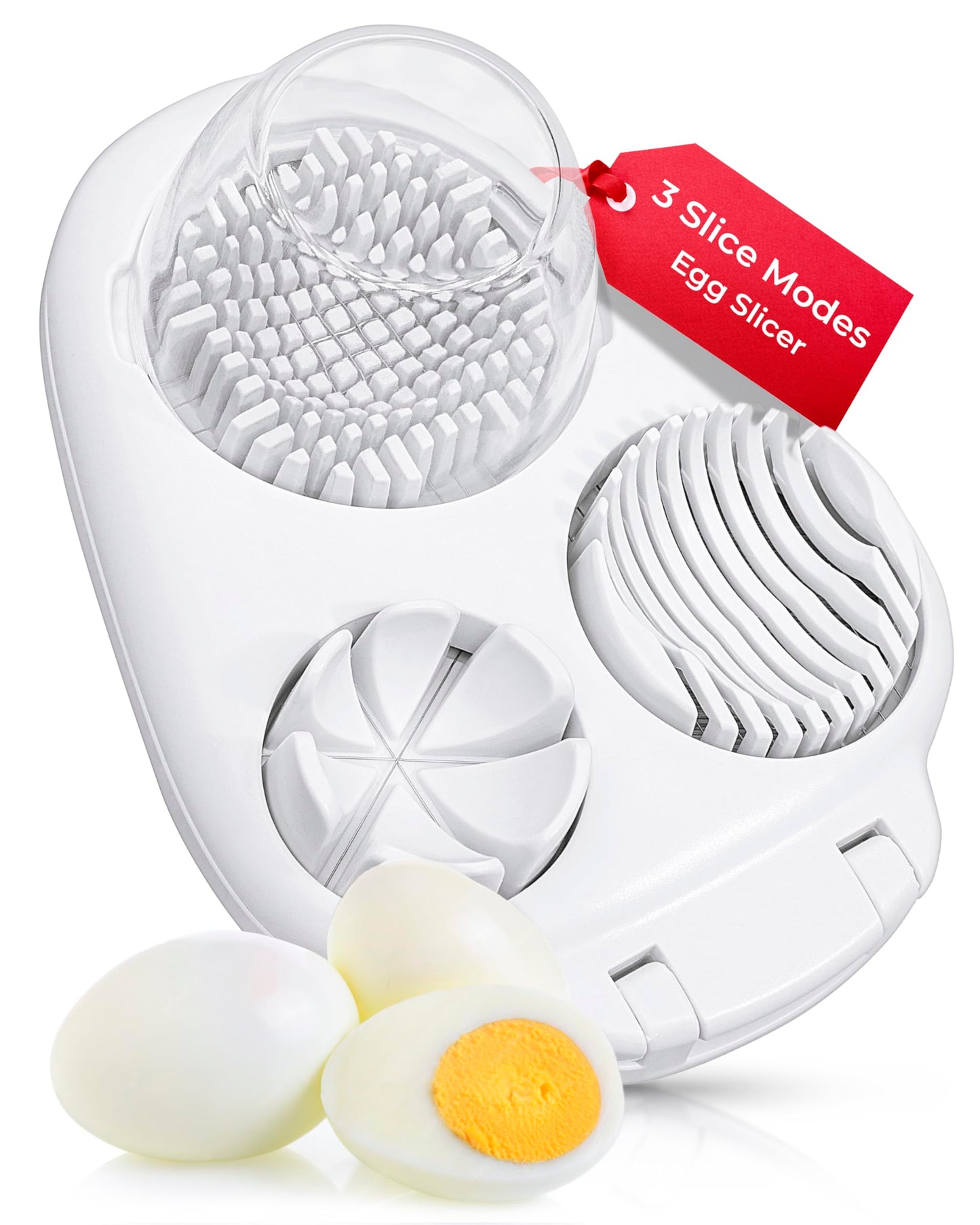 CraftyCrocodile Egg Slicer for Hard Boiled Eggs - 3 Slice Modes Egg Cutter, Heavy Duty, Stainless Steel Dicer - Kitchen Chopper Tool for Strawberry, Mushroom, Grape, Cherry Tomato - White