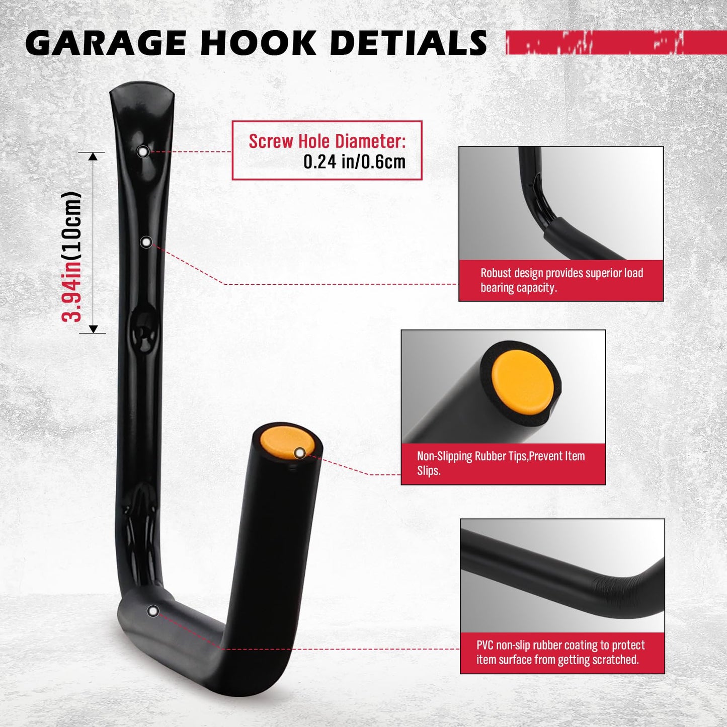 SEDY 4-Piece 15" 100 Lbs Heavy Duty Garage Storage Hooks, Kayak Storage Rack Garage Hooks Jumbo Arm Kayak Wall Mount for Hanging Surfboard Snowboard Paddle Board Ladders Bikes