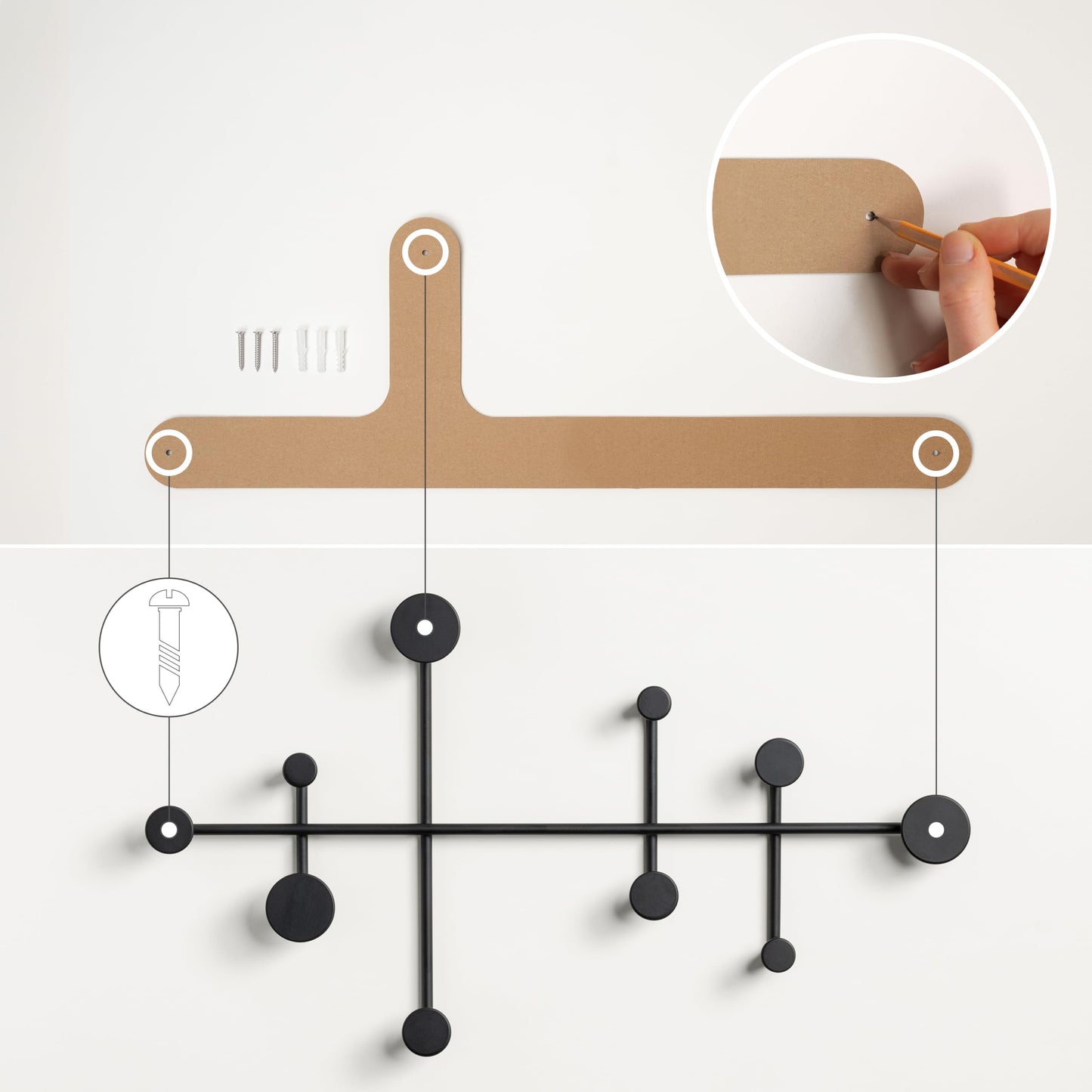 Kazai. 'Sval' Wall Wardrobe | Minimalist Coat Hook Design from Berlin | Modern Metal Wall-Mounted Coat Rack/Hooks | Black