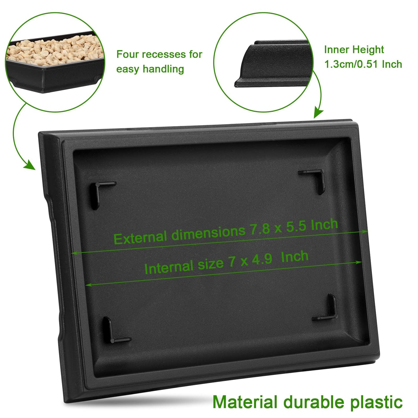 Pinkunn 6 Pcs Bonsai Humidity Tray Rectangular Drip Tray Plastic Plant Water Catcher Plant Saucers for Indoors and Outdoors Cactus,Succulents,Bonsai Tree,Stone Not Included (7.8 x 5.5 Inch)