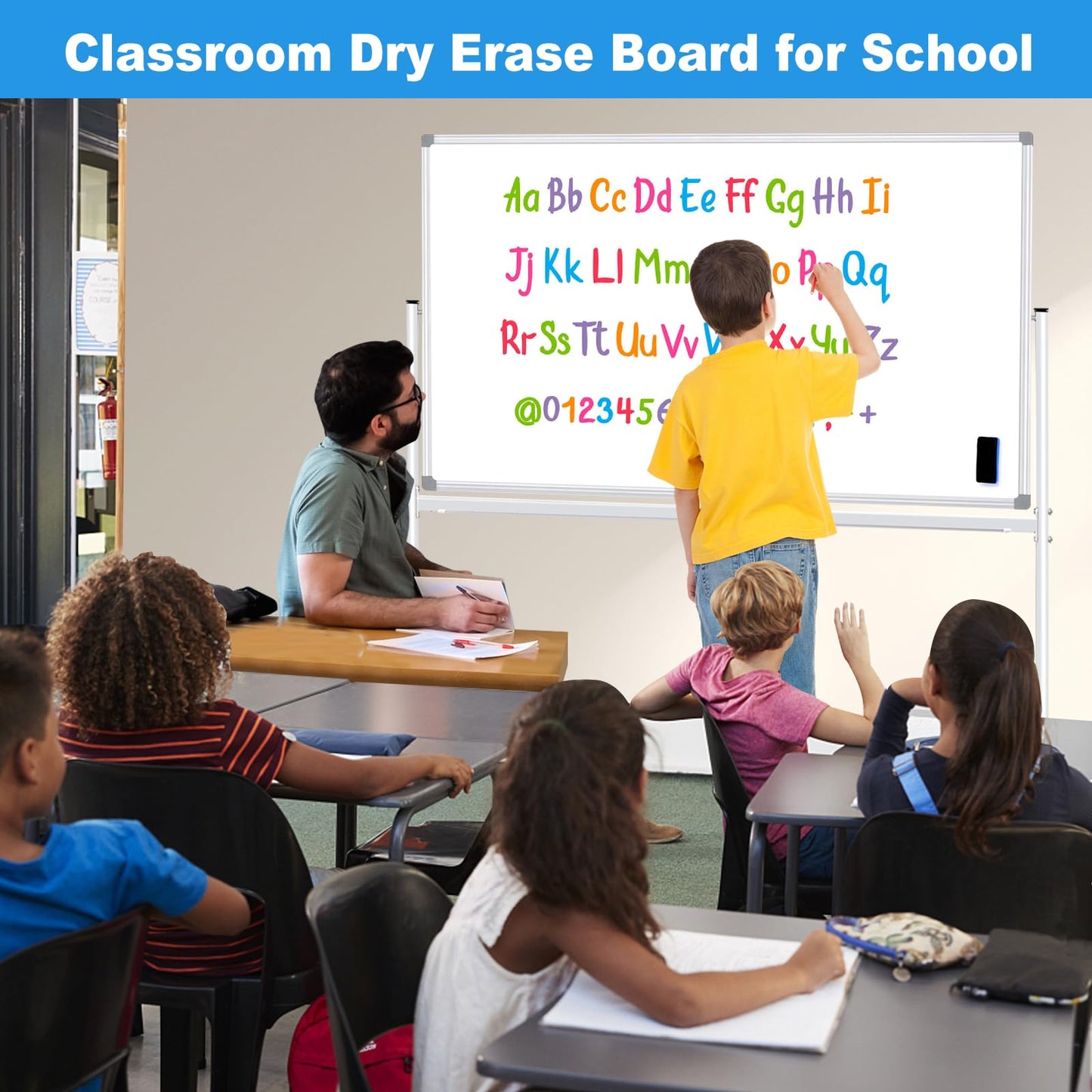 BSTPCOO Double-Sided Dry Erase Board with Stand 36"x24", Magnetic Mobile White Board Rolling Whiteboard on Wheels Drawing whiteboard with Stand for Kids & Adults, 2 Eraser, 10 Markers, 12 Magnets