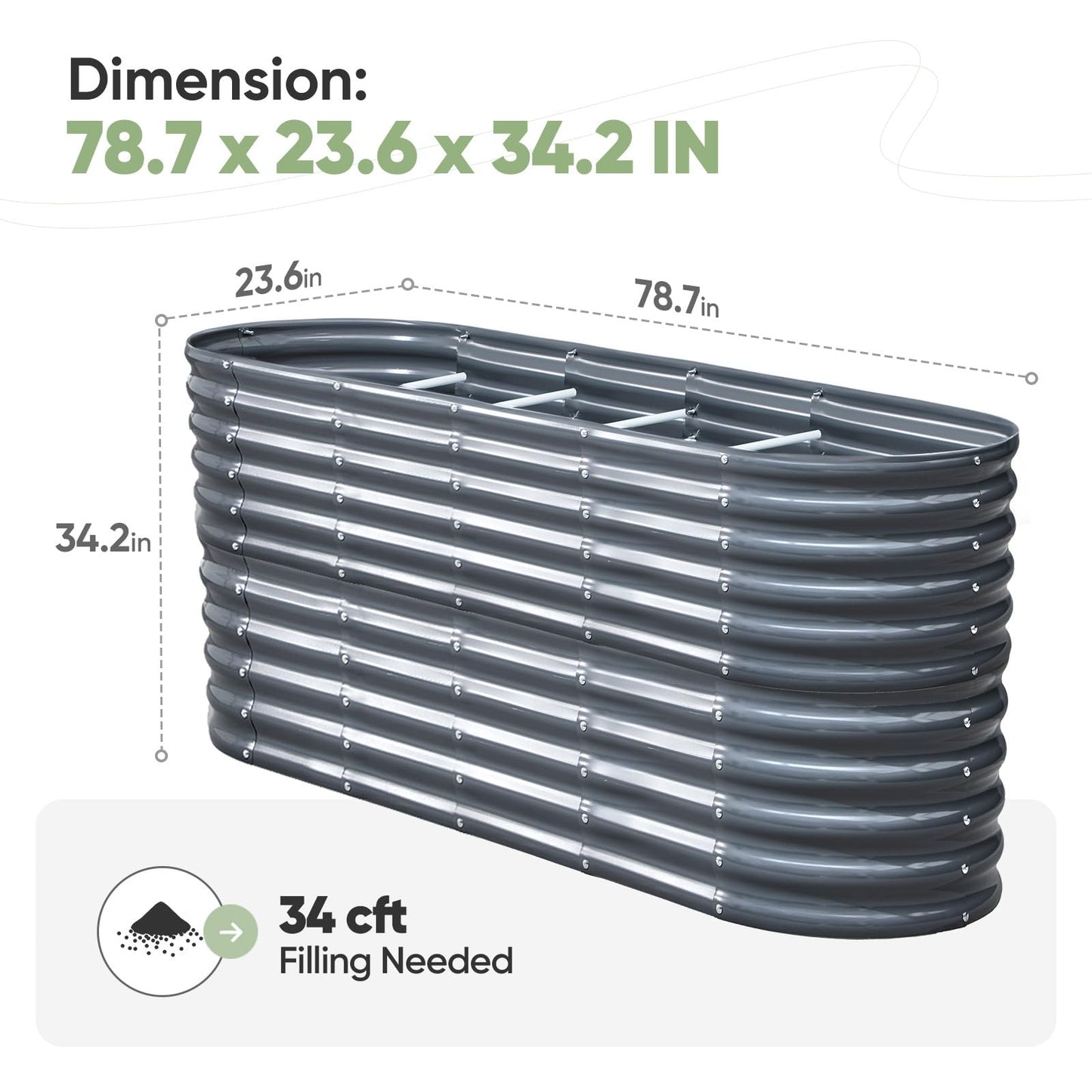KING BIRD Raised Garden Bed Galvanized Planter Garden Box Outdoor for Gardening, Deep Root Vegetables, Flowers 78.7X23.6X34.2 in, Dark Grey, 2.85 ft Tall 9 in 1