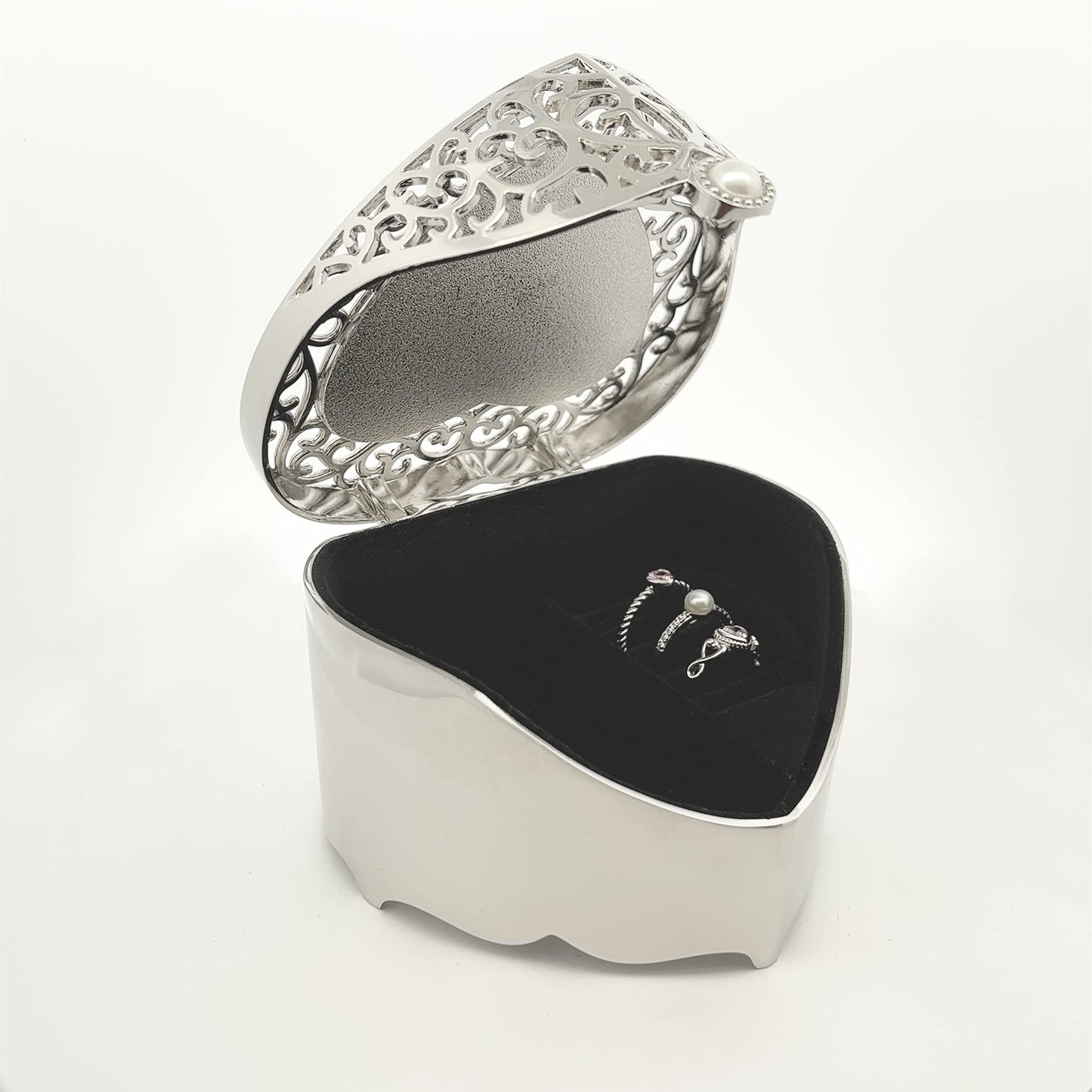 Cherished Moments Baptism Gift for Girls Jewelry Keepsake Box with Heart-Shaped Filigree Design and Engraved Cross, Silver Toned