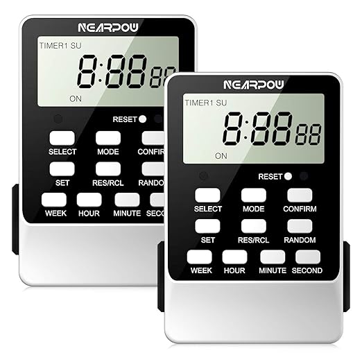 [2 Pack] Outlet Timer, NEARPOW Dual Digital Light Timer with 2 Independently-Controlled Outlets, 18 ON/Off Programs, 24-Hour and 7-Day Programmable,Indoor Electrical Timer Switch, 3 Prong, 15A/1800W