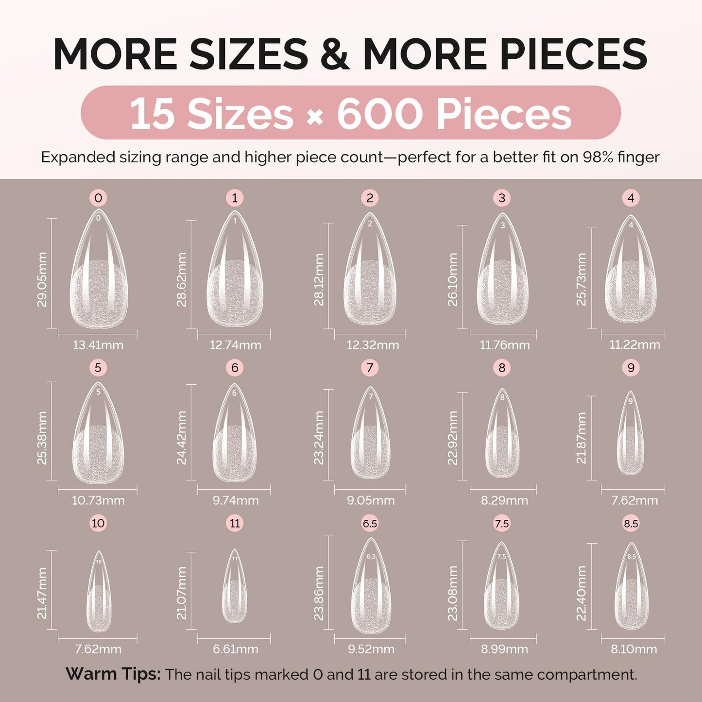 MelodySusie Medium Almond Stiletto X Nail Tips - 600Pcs 15 Sizes Clear Acrylic, Half Matte Full Cover Press on Nails for DIY Extension & Salon Use, Pre-Shaped for Long-Lasting Manicure