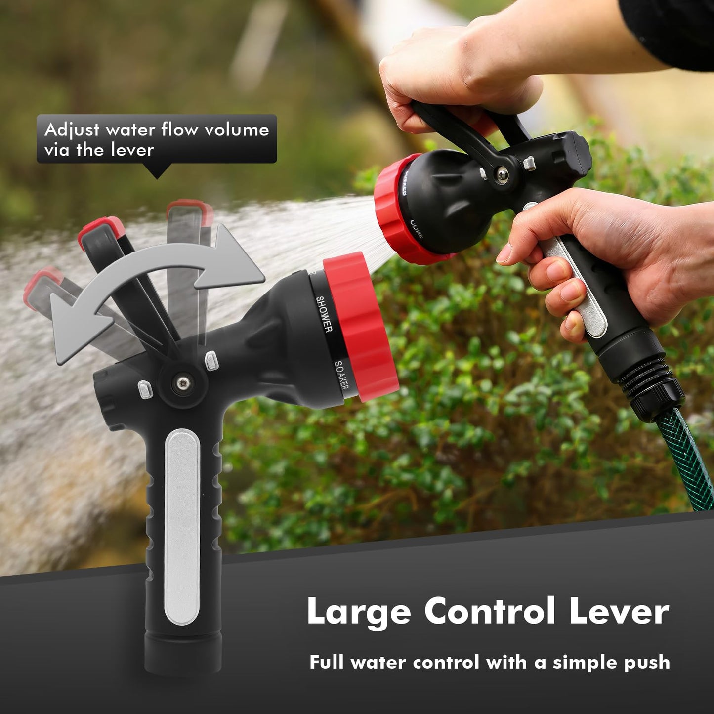 RESTMO Heavy Duty Fireman’s Garden Hose Nozzle, High Pressure Water Sprayer Nozzle with Lever Handle & Ergonomic Grip, 6 Classic Spray Patterns with Adjustable Flow Control for Watering, Cleaning
