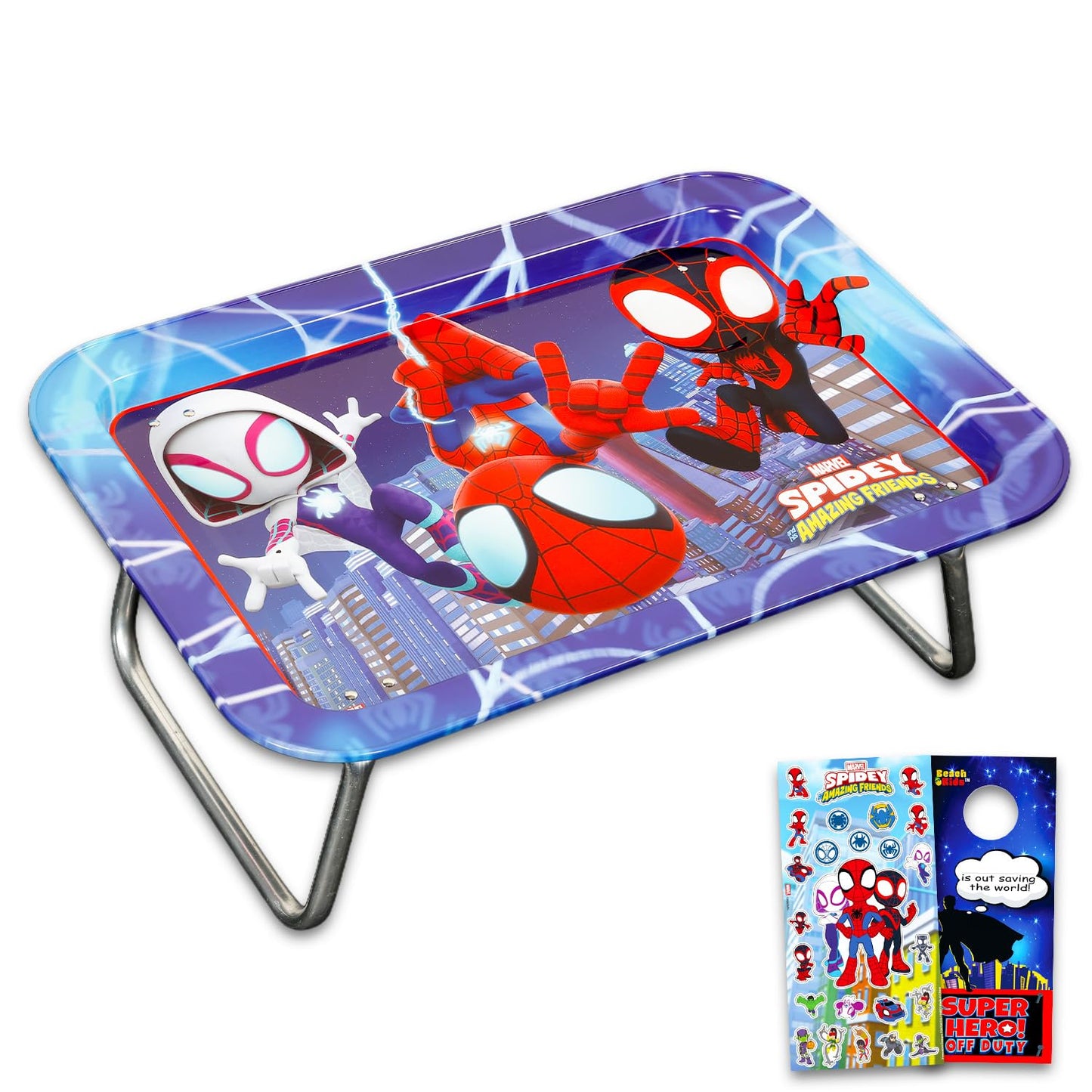 Spidey and His Amazing Friends Lap Desk - Bundle 17" Rectangular Tray with Legs for Eating, Reading, Working Plus Stickers, More | Spiderman Laptop Tray for School, Activities