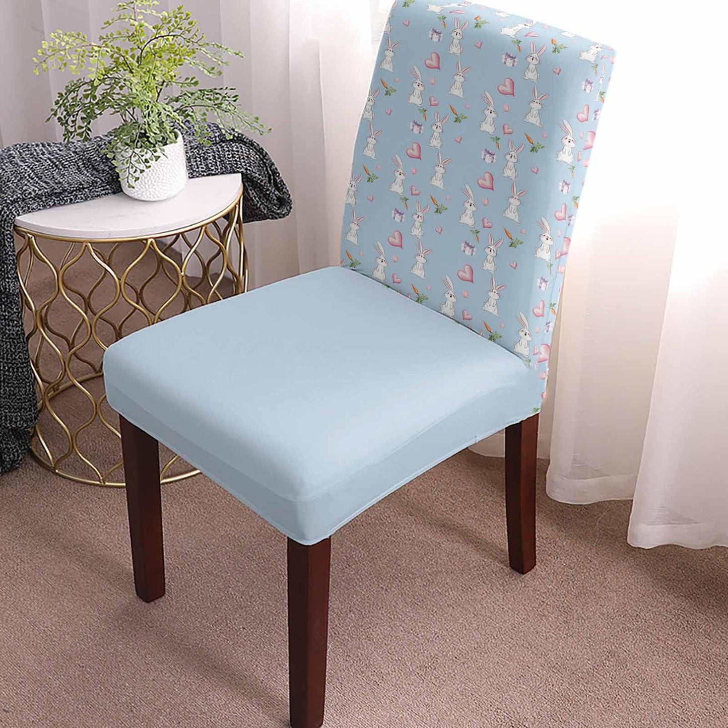 Chair Covers for Dining Room Easter Rabbits Carrots on Blue Stretch Chairs Slipcovers Removable Washable Seat Protector Pink Love Heart Gift Boxes Seat Cushion Cover for Home Hotel Party Decor,4PCS
