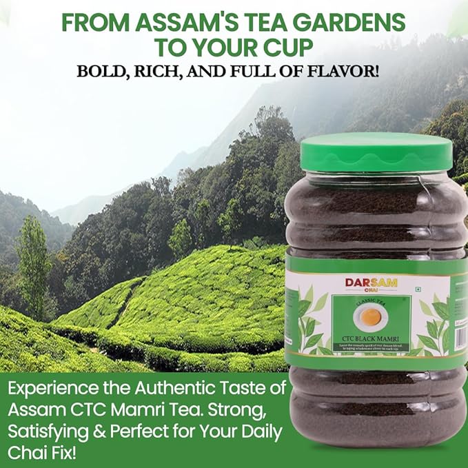 Darsam CTC Black Tea from Assam– 17.6oz (500g), Bold & Full-Bodied Loose Leaf Chai Tea, Perfect for Traditional Chai, Iced Tea & Kombucha, Single-Origin Assam Tea, Shipped Straight from the Estates, Packed in Airtight PET Jar for Freshness