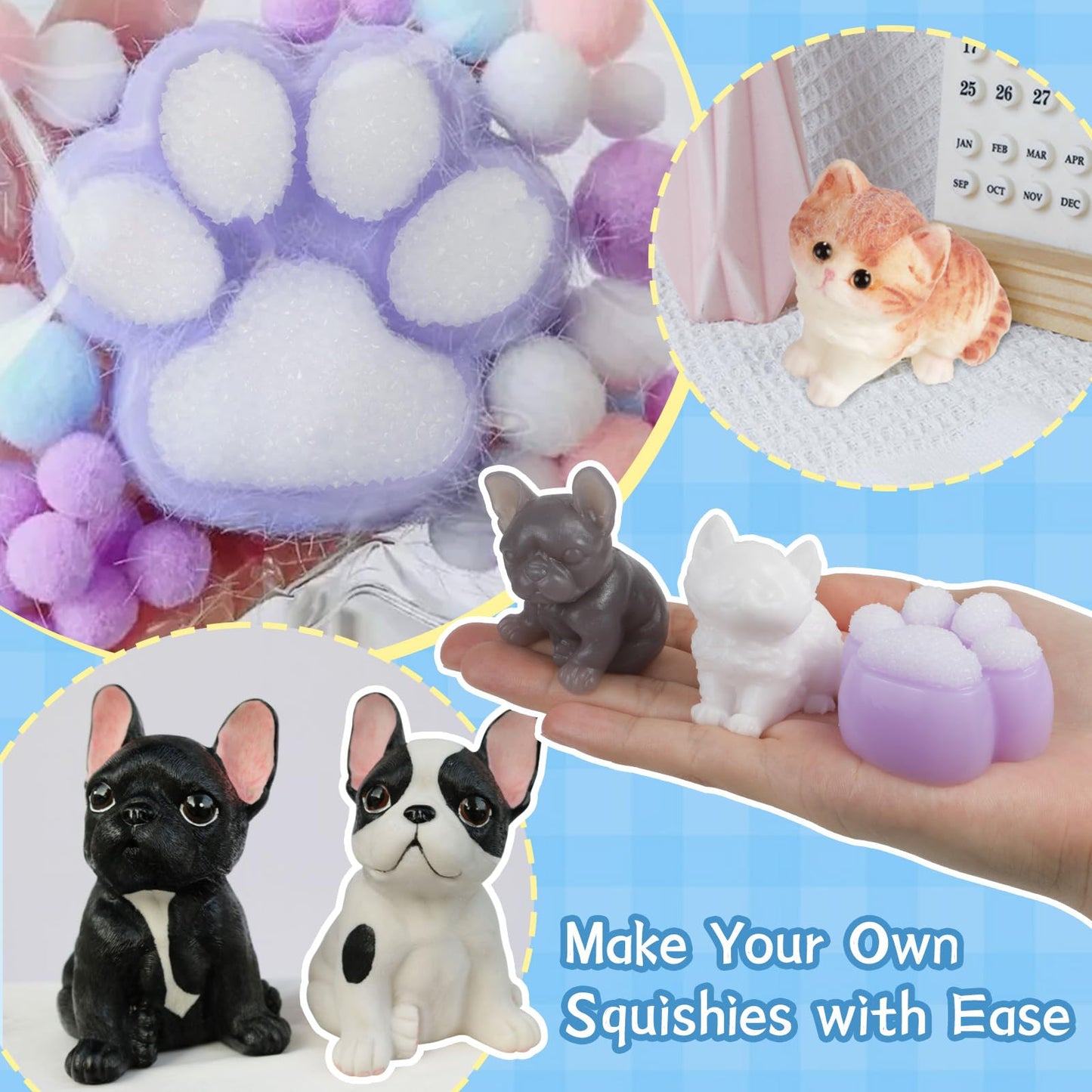 TECMIYO Taba Squishy Making Kit - 18oz 1:1AB Liquid Silicone Set with Paw, Cat and Dog Molds for Handmade Painting - Paint Your Own Squishies