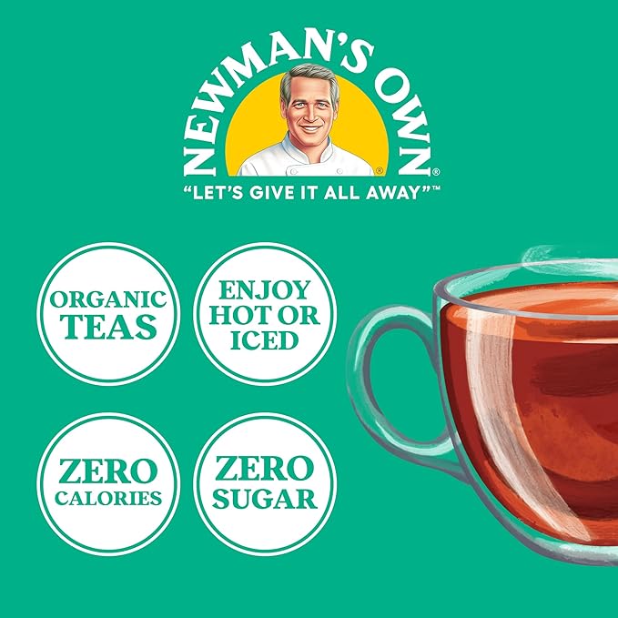 Newman's Own Organic Peppermint Tea Caffeine Free Refreshing Mint Herbal That May Aid Digestion with 20 Individually Wrapped Bags Per Box USDA Certified 2.8219 Ounce