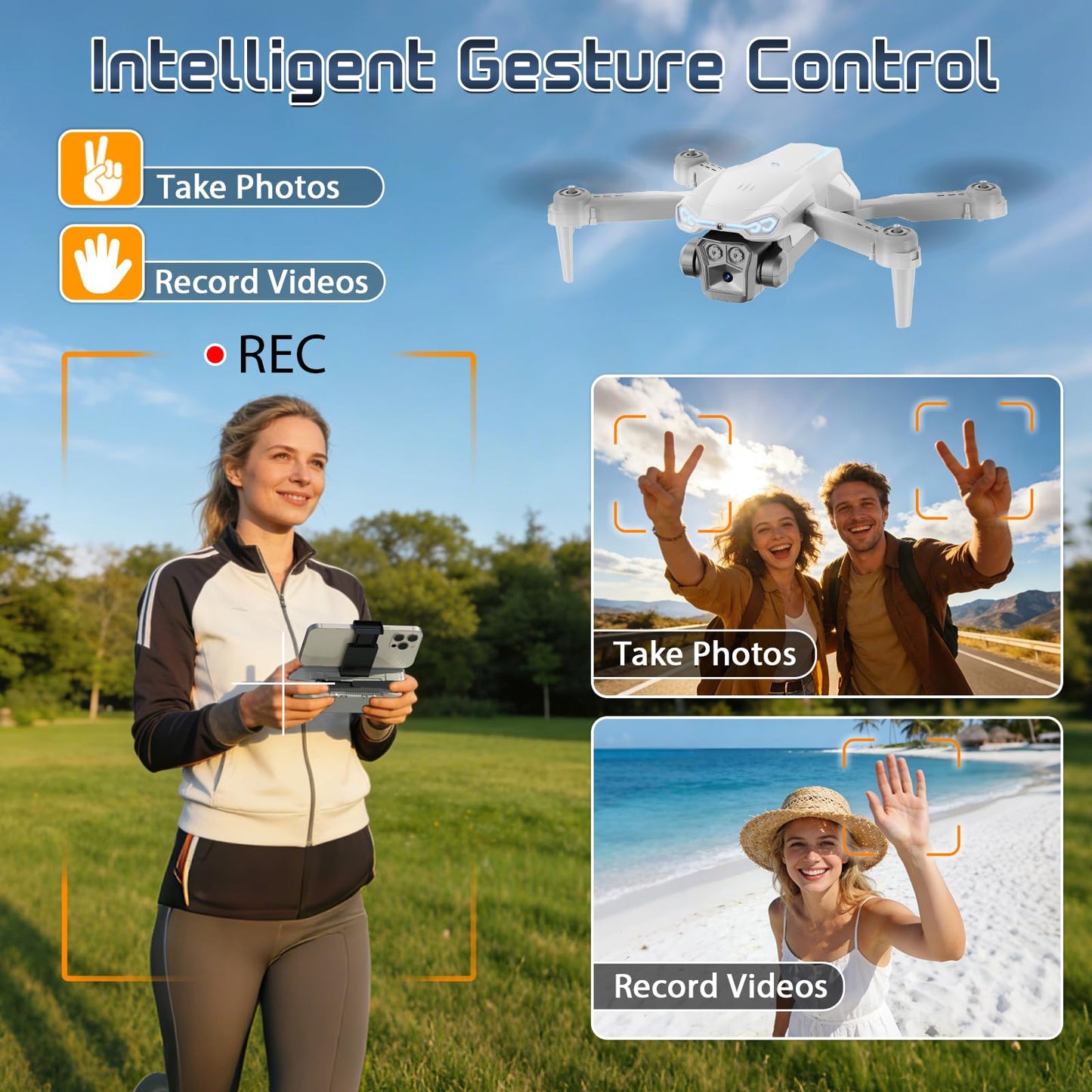X-shop 1080P Drone with Camera for Adults Beginners, Foldable RC Quadcopter, One Key Start, Gesture Control, Altitude Hold, 360° Flips, 30 Min Flight Time, 2 Rechargeable Batteries, Toy Gift for Kids