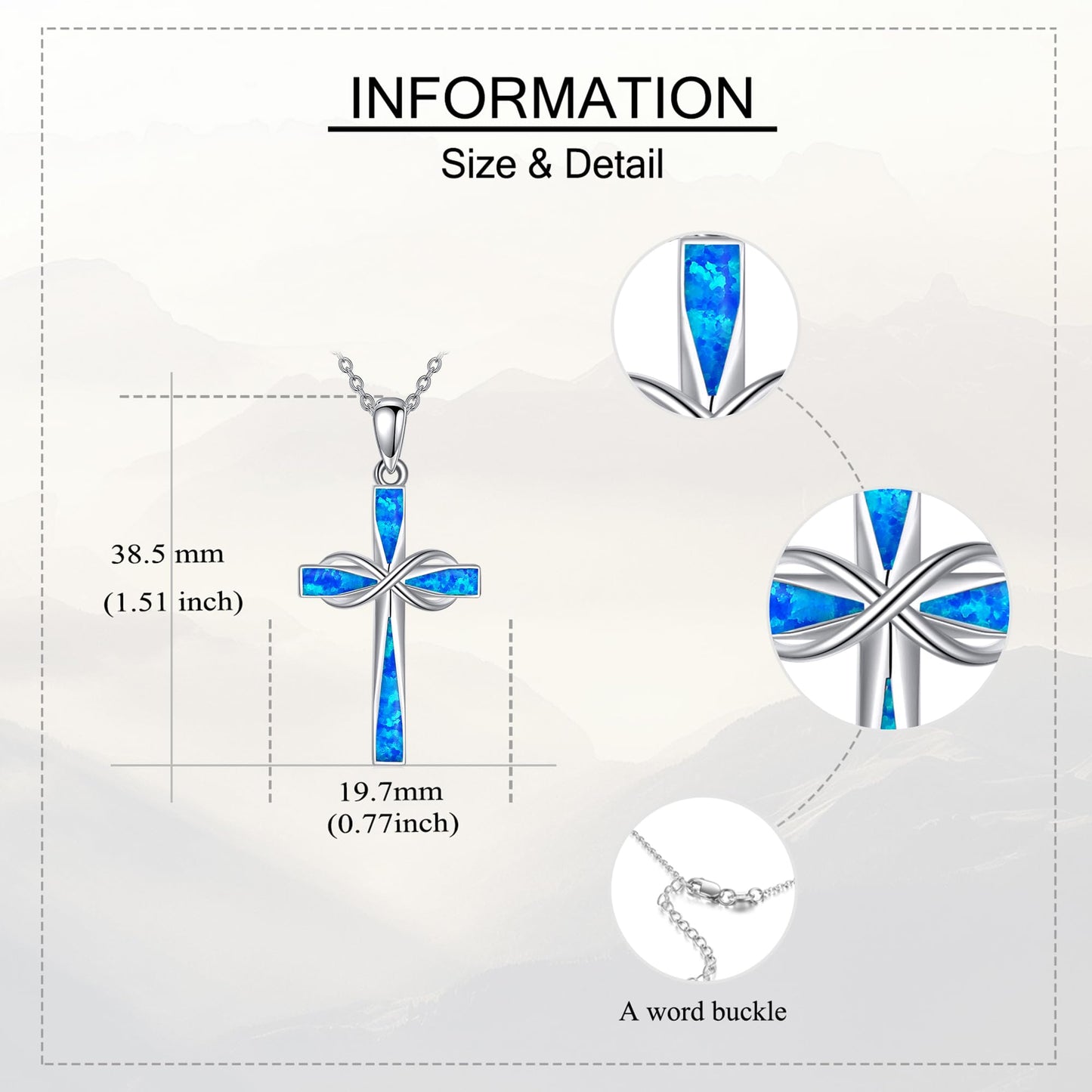 ONEFINITY Infinity Cross Necklace 925 Sterling Silver Blue Opal Pendant Necklace Cross Jewelry Gifts For Women Men
