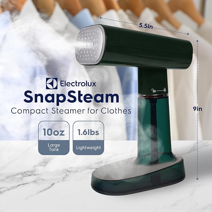 Electrolux SnapSteam Steamer for Clothes - Powerful 1200W Handheld Detachable Steam Press Iron Wrinkle Remover Portable Travel Steamer for Garments, Fabrics & Curtains, Green