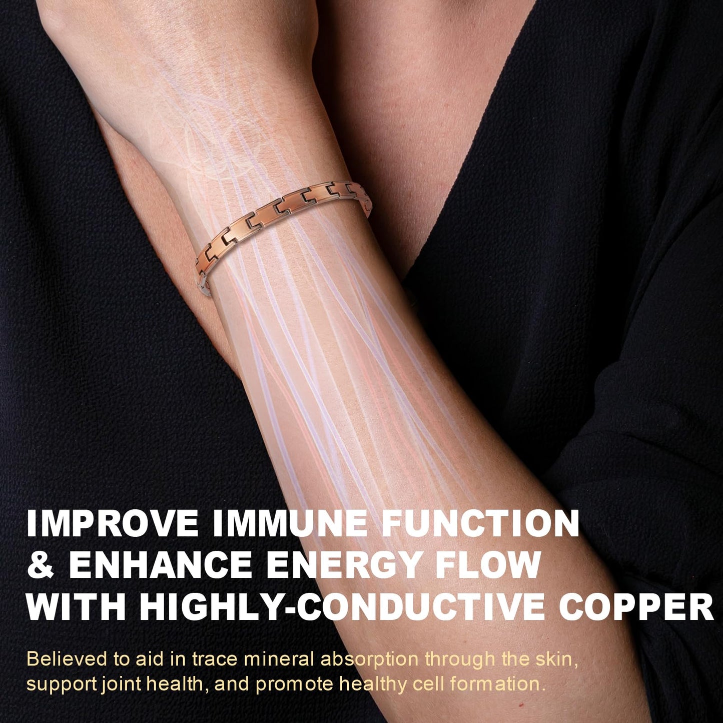 Aojudic Magnetic Copper Bracelet for Women - 99.99% Pure Solid Cuff with Neodymium Magnets, Pain Relief & Improved Circulation, Premium Wellness Jewelry with Free Copper Ring