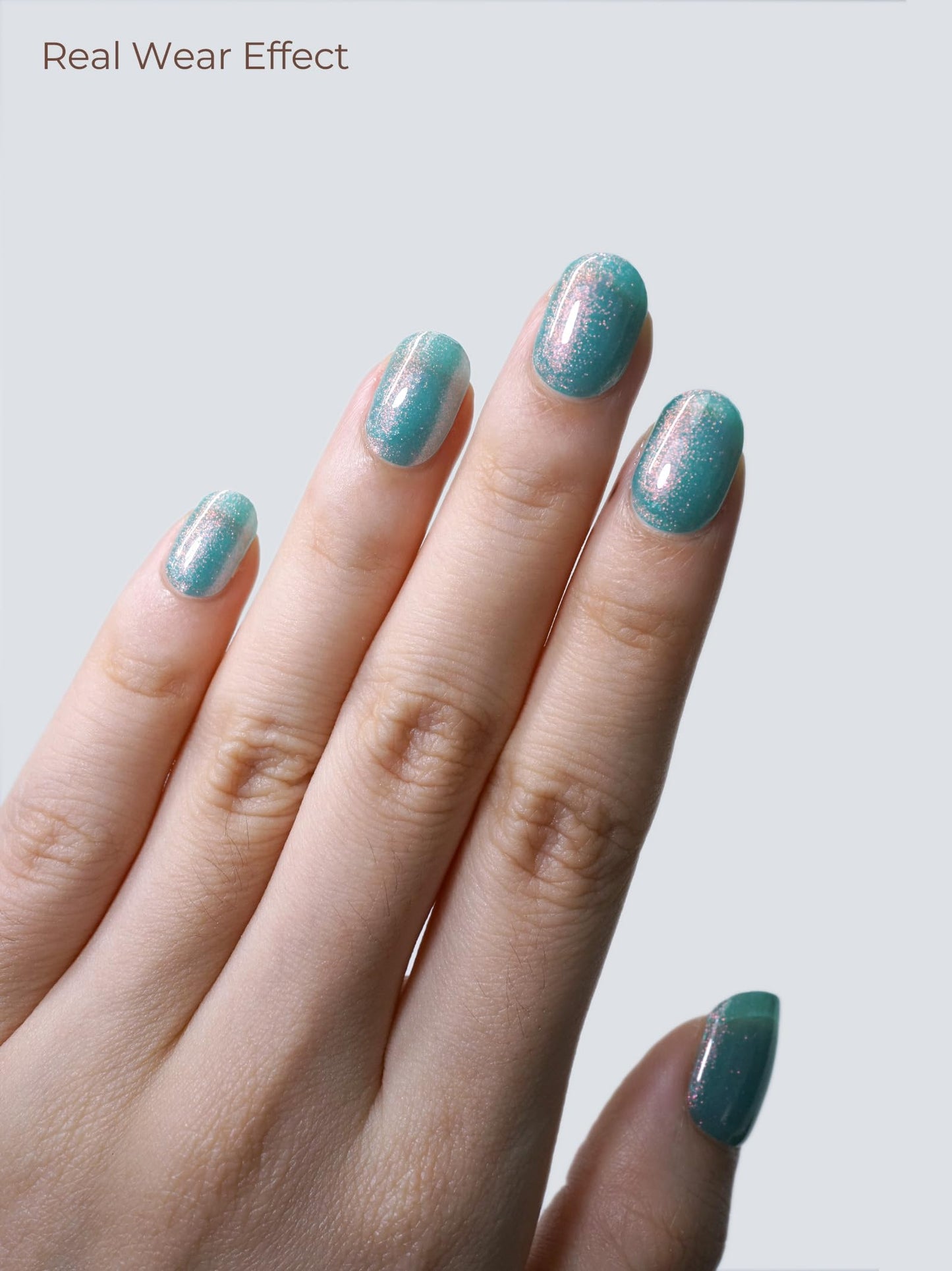 Beaolata Real Gel Nail Strips (No UV Light Needed) - 44Pcs Salon Quality Nail Stickers - Long Lasting Polish Wraps for Women, Easy Apply & Remove (Paraiba Tourmaline)