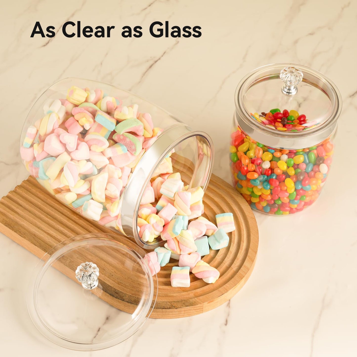 Wagrvuy 2 Pcs Candy Cookie Jar with Lids - 128 Oz & 74 Oz Plastic Clear Airtight Containers Large Kitchen Pantry Food Apothecary Storage Sealed Canisters for Coffee Cereal Pasta Flour Rice Snack