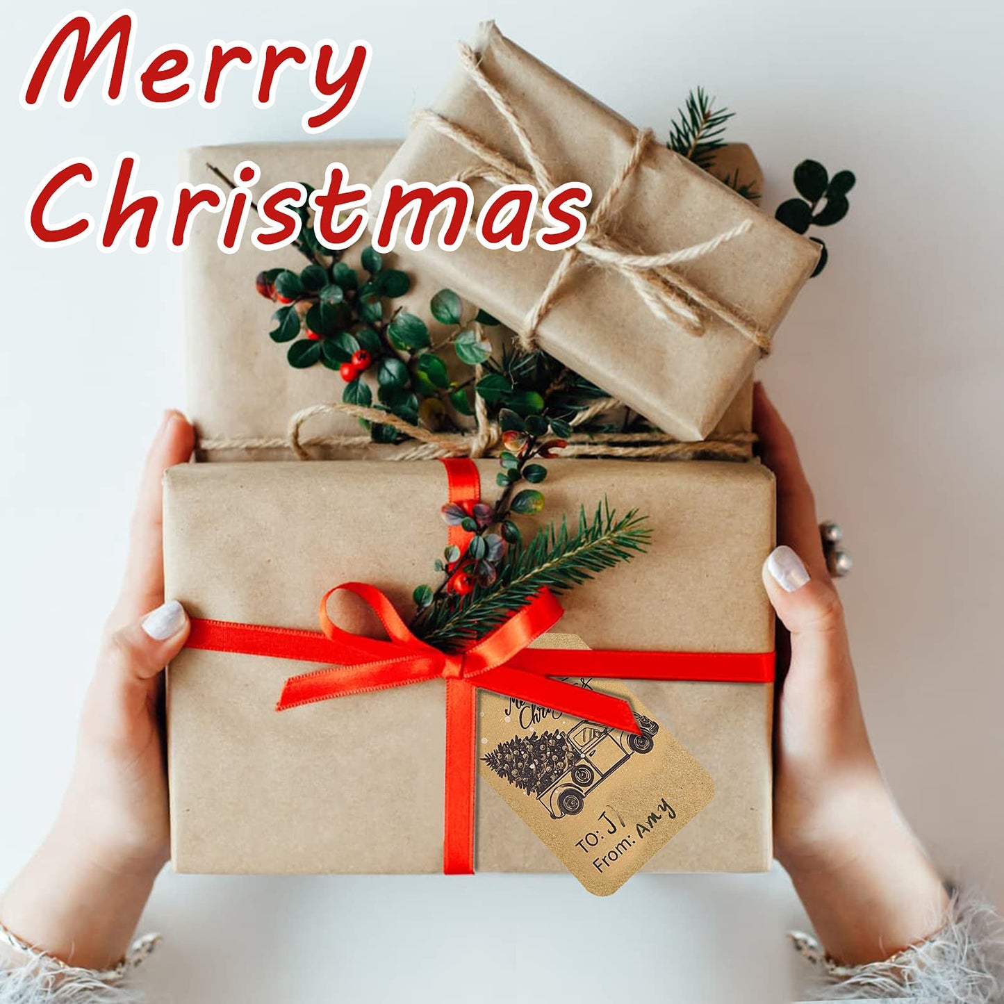 Kraft Christmas Gift Label Stickers 2 x 3 Inch Self-Adhesive Name Christmas Gift Tag Stickers 120 Pieces a Roll