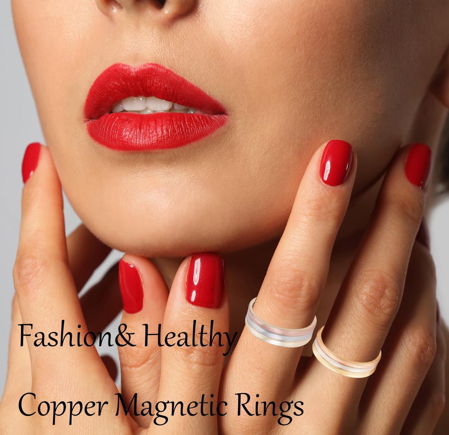 EnerMagiX Copper Rings for Women, 99% Pure Copper Adjustable Tricolour Gold Set Magnetic Ring Jewelry