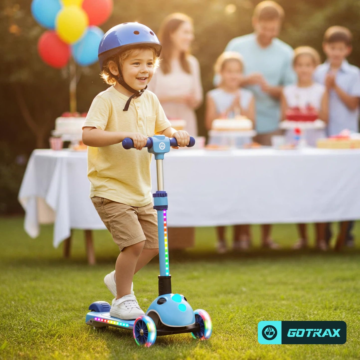 Gotrax SK1 Foldable Electric Scooter for Kids 4+, Full Body LED Light, 90min Riding& 5Mph Speed, Push-Button Throttle&Battery Indicator, 6'' Wheel & 3 Adjustable Height, 3 Wheel Escooter,Gift,Blue