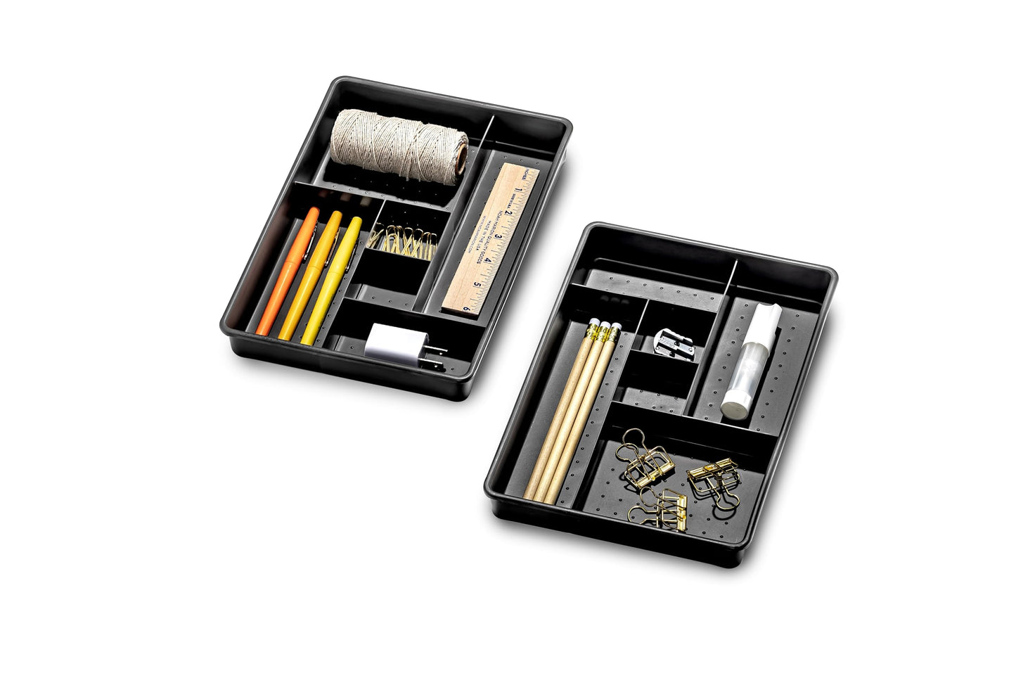 madesmart Two-Piece Drawer Organizer, 12-Compartment Drawer Storage for Utensils, Tools & Household Essentials, Durable Non-Slip Design, Carbon