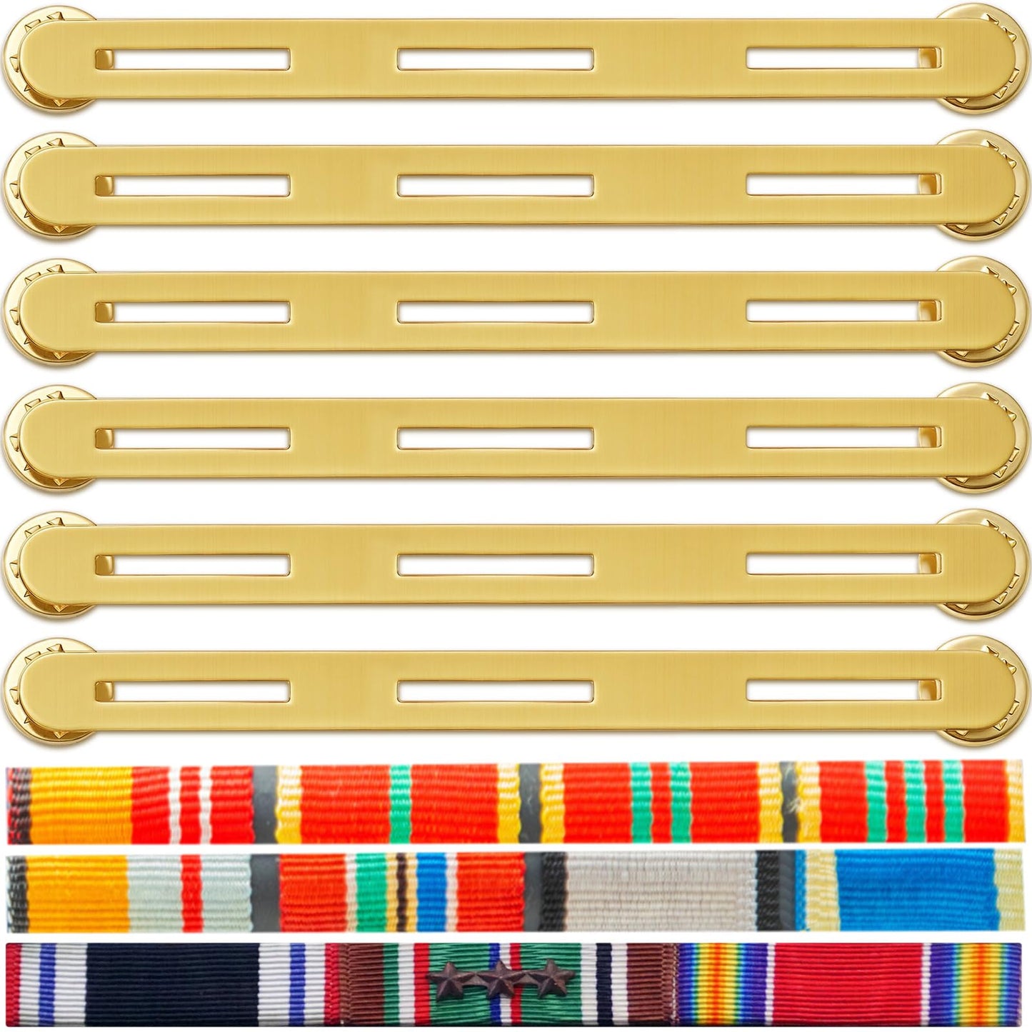 Landical 6pcs Military Ribbons Holding Bar Ribbon Mounting Bar Rack Military Brass Mount Holder for Uniforms Organizer (3 Ribbon)