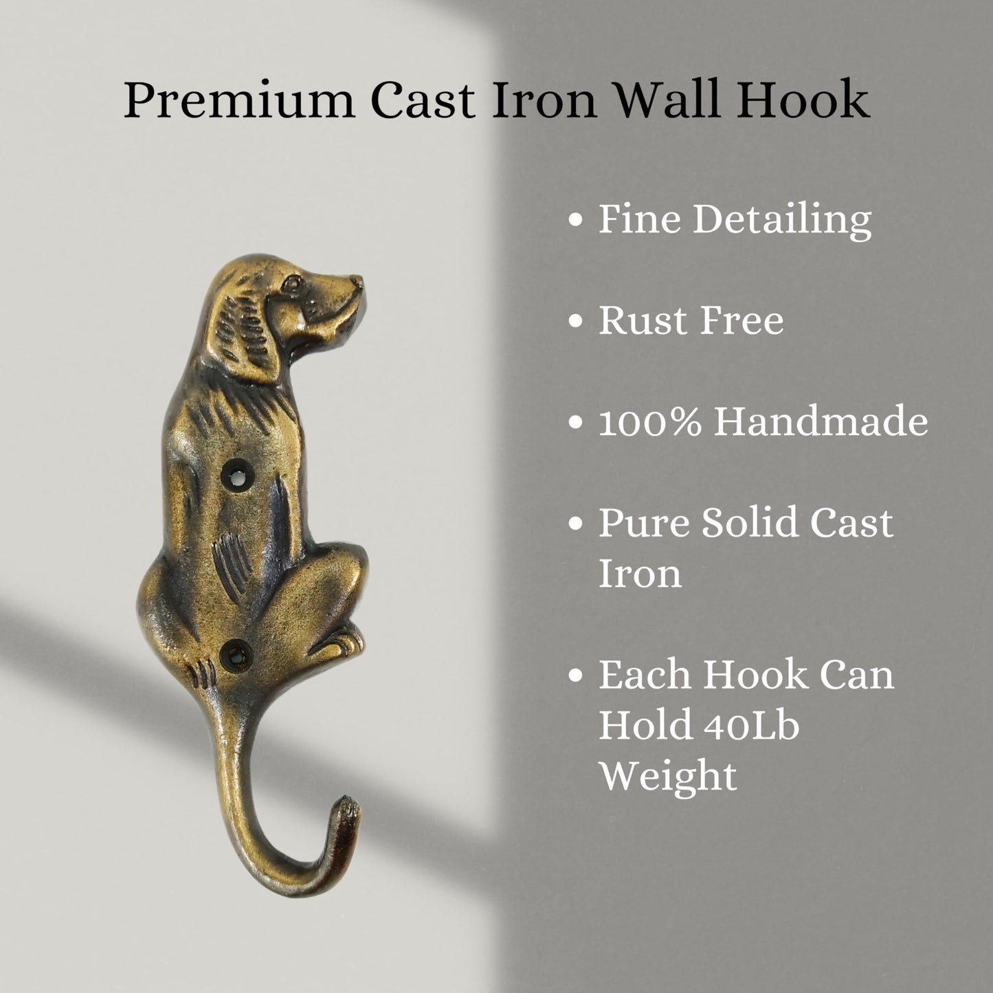 AYZCORP Set of 3 Cast Iron Dog Shape Coat Hooks Wall Art Decor-Dog Shape Hangers and Key Holder-Clothes Rack and Backpack Hanger-Coat Hooks Home Decor for Storage, Living Room,Hallway (Antique Finish)