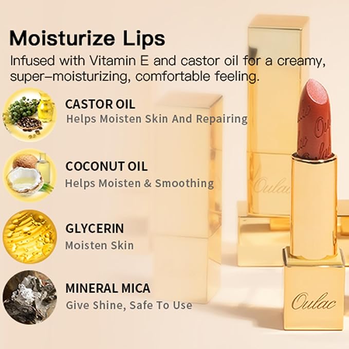 Oulac Matte Cinnamon Lipstick with Glow Metallic Finish - Vegan Lipstick for Women, Creamy Texture, Hydrating Clean Beauty Formula, High-End Magnetic Hook Design, GM03 Deep down