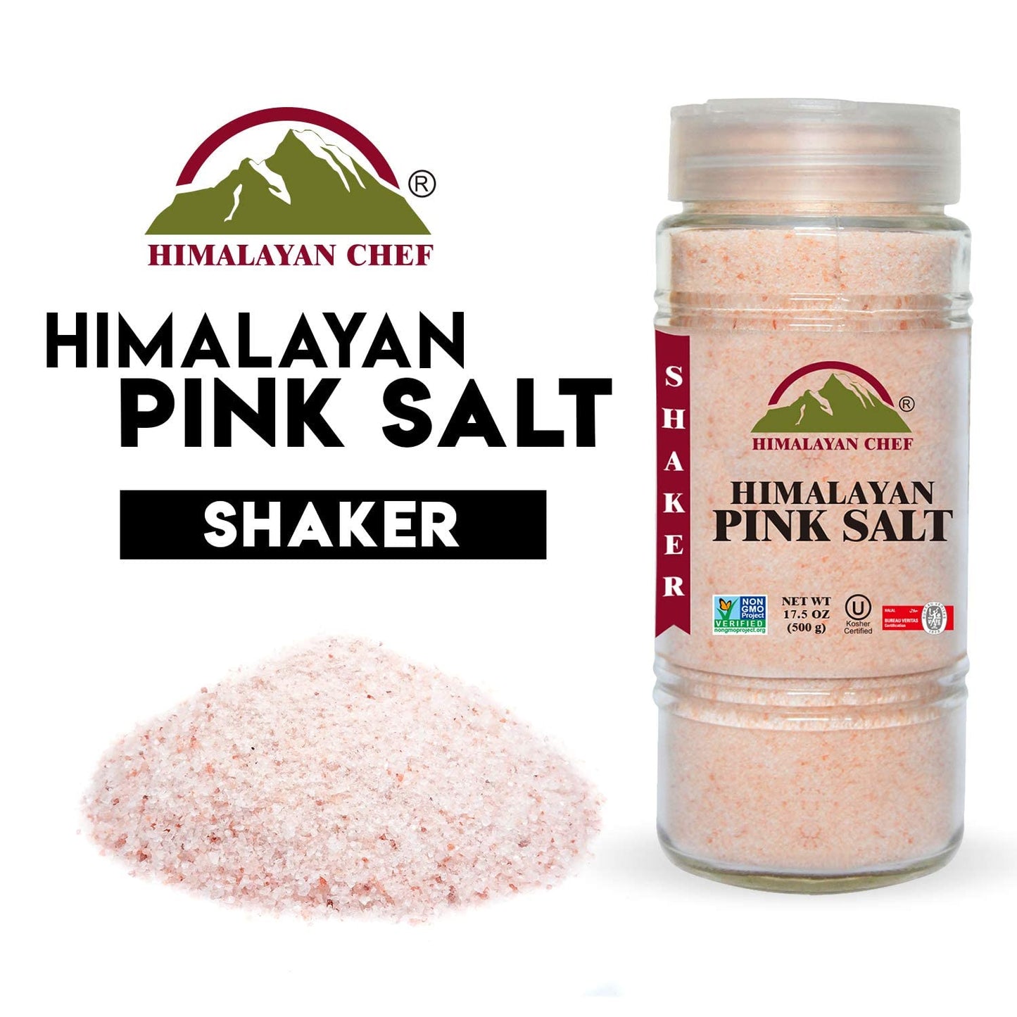 Himalayan Chef Himalayan Salt, Fine Glass Shaker - 6 Pcs, Pink, Glass Shaker (105 oz), 1.1 Pound (Pack of 6)