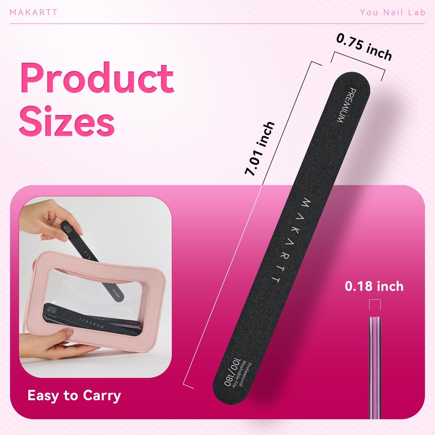 Makartt Nail File - 100/180 Grit Emery Boards for Nails, 20pcs Professional Dual-Sided Fingernail Files for Natural Acrylic Nails, Reusable Nail Care Manicure Set for Salon & DIY Use, Black