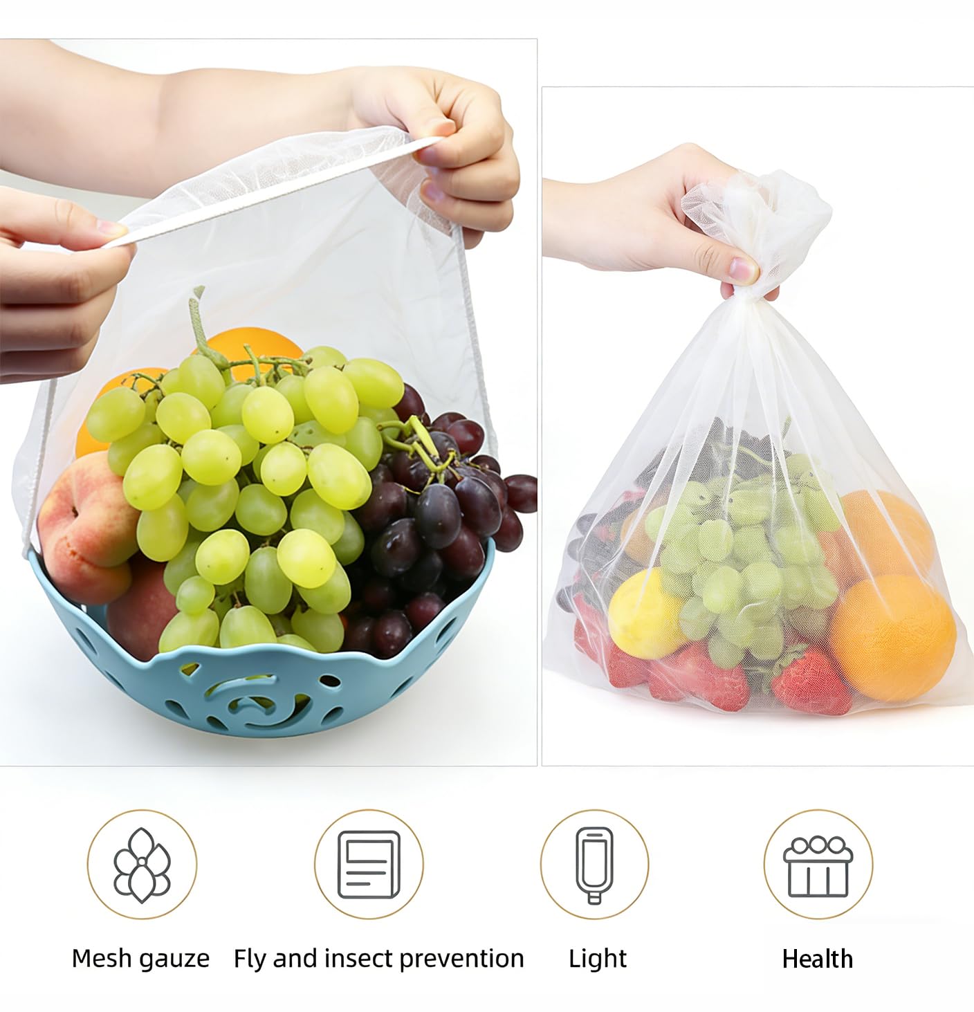 12Pack Reusable Mesh Fruit Bowl Covers, 13 Inch Elastic Stretch Food Covers, Fly Bug Proof Breathable Nylon Mesh for Outdoor Picnic BBQ Camping, Machine Washable Eco-Friendly Food Protectors