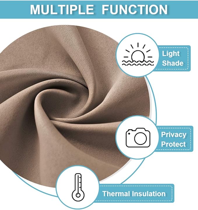 RYB HOME Blackout French Door Curtain - Privacy Thermal Insulated Window Shades for Patio Kitchen Front Entry Back Door Glass Window, Self Adhesive No Drill, 1 Panel, 12" W x 69" L, Mocha