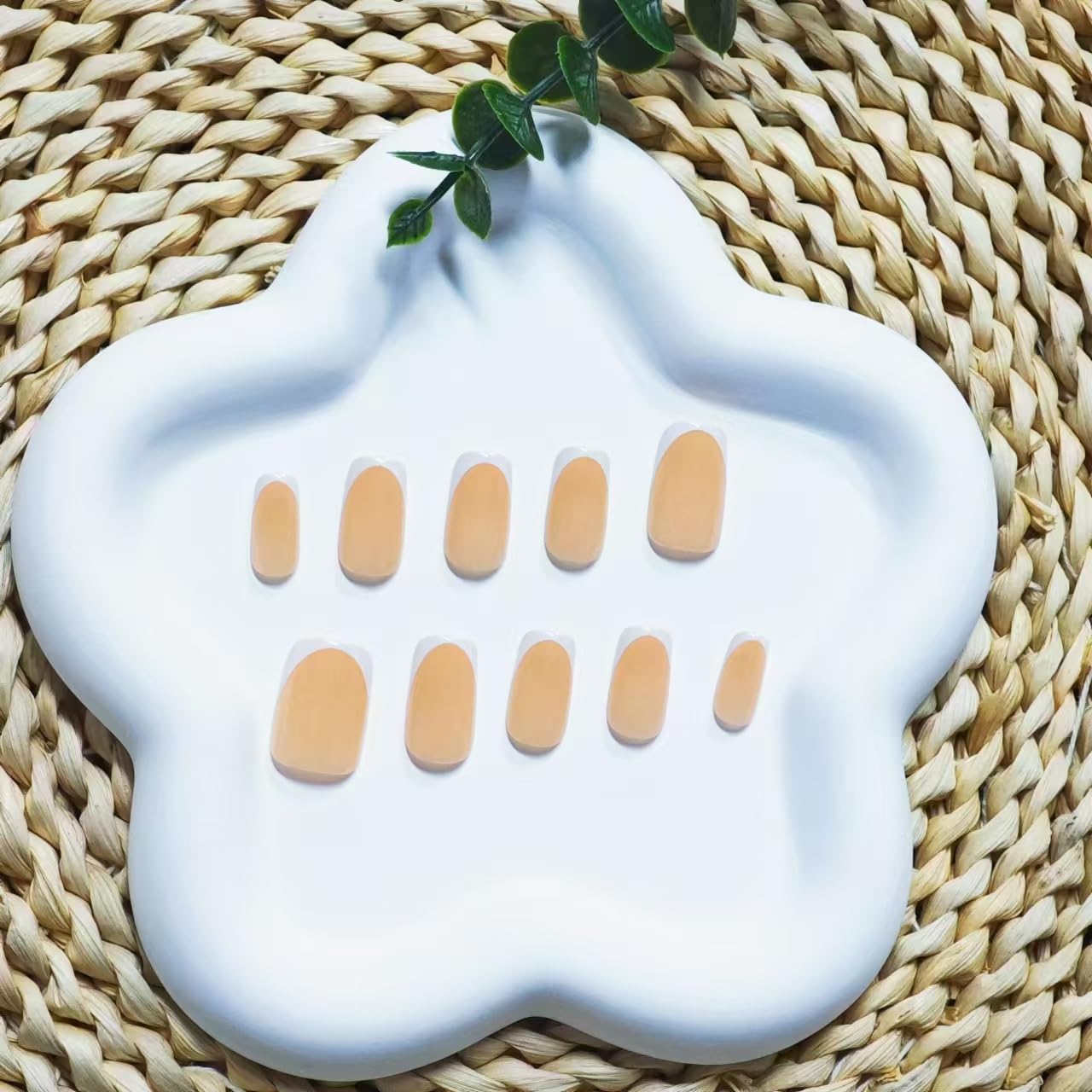 French Tip Press on Nails White Fake Nails Short Square False Nail Nude Glue on Nails Glossy Acrylic Full Cover Stick on Nail for Women DIY Nail Art Decoration 24pcs