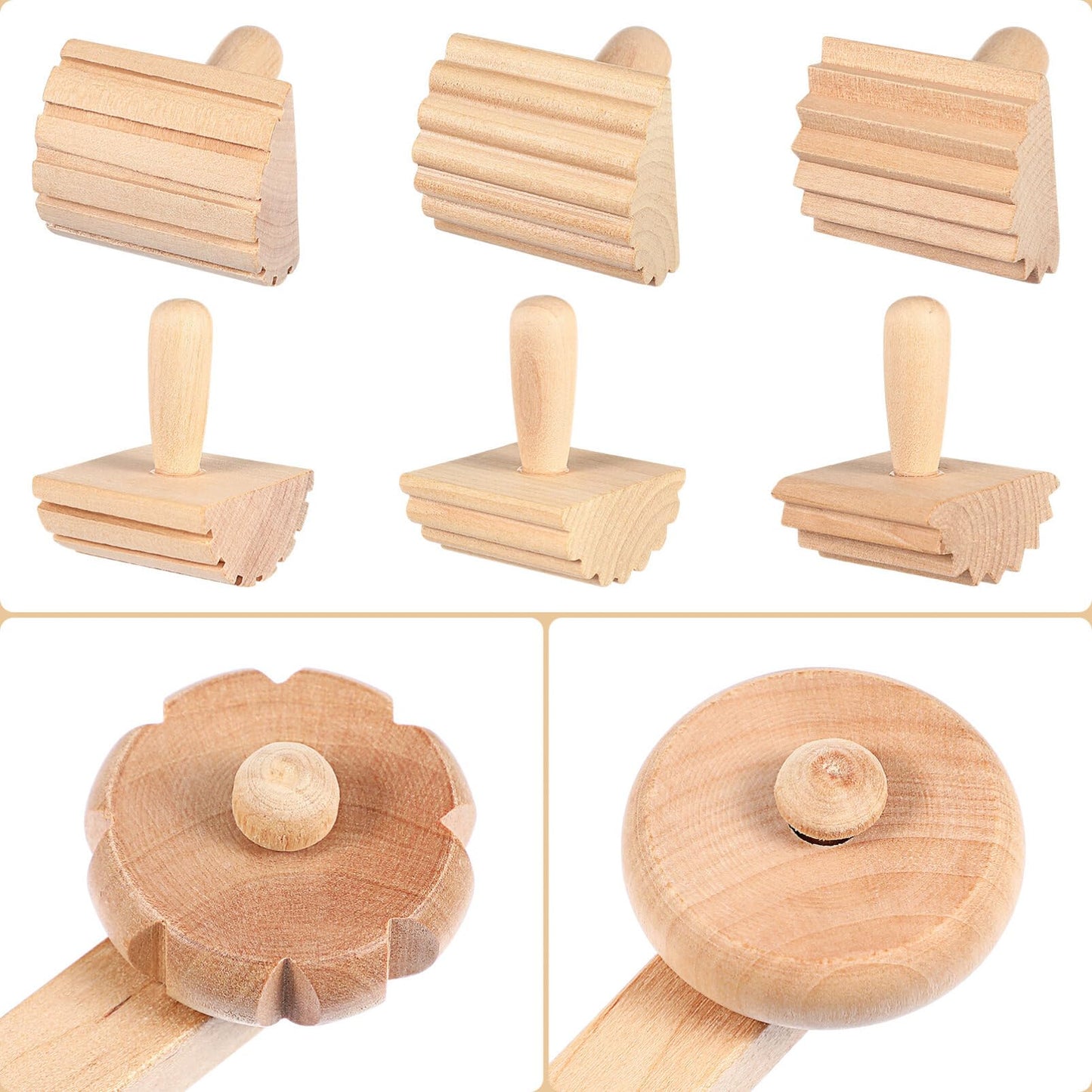 NUOBESTY Wooden Clay Tools Kids Wood Stamps Hand Rollers Plasticine Tools Pottery Molding Clay Accessories for Art DIY Crafts Activities 12pcs