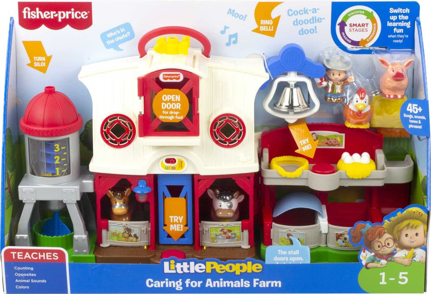 Fisher-Price Little People Caring for Animals Farm Electronic Interactive playset with Smart Stages Learning Songs for Toddlers Ages 1 and up (Amazon Exclusive)