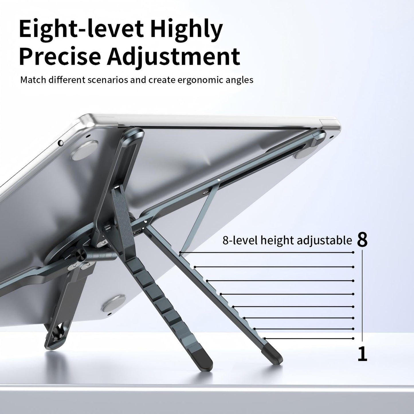 Adjustable Laptop Stand for Desk with Magnetic Phone Holder, MagSafe Compatible Portable Foldable Computer Riser for MacBook, iPhone, iPad, Tablet - Perfect for Office, Home, Traveling (black)
