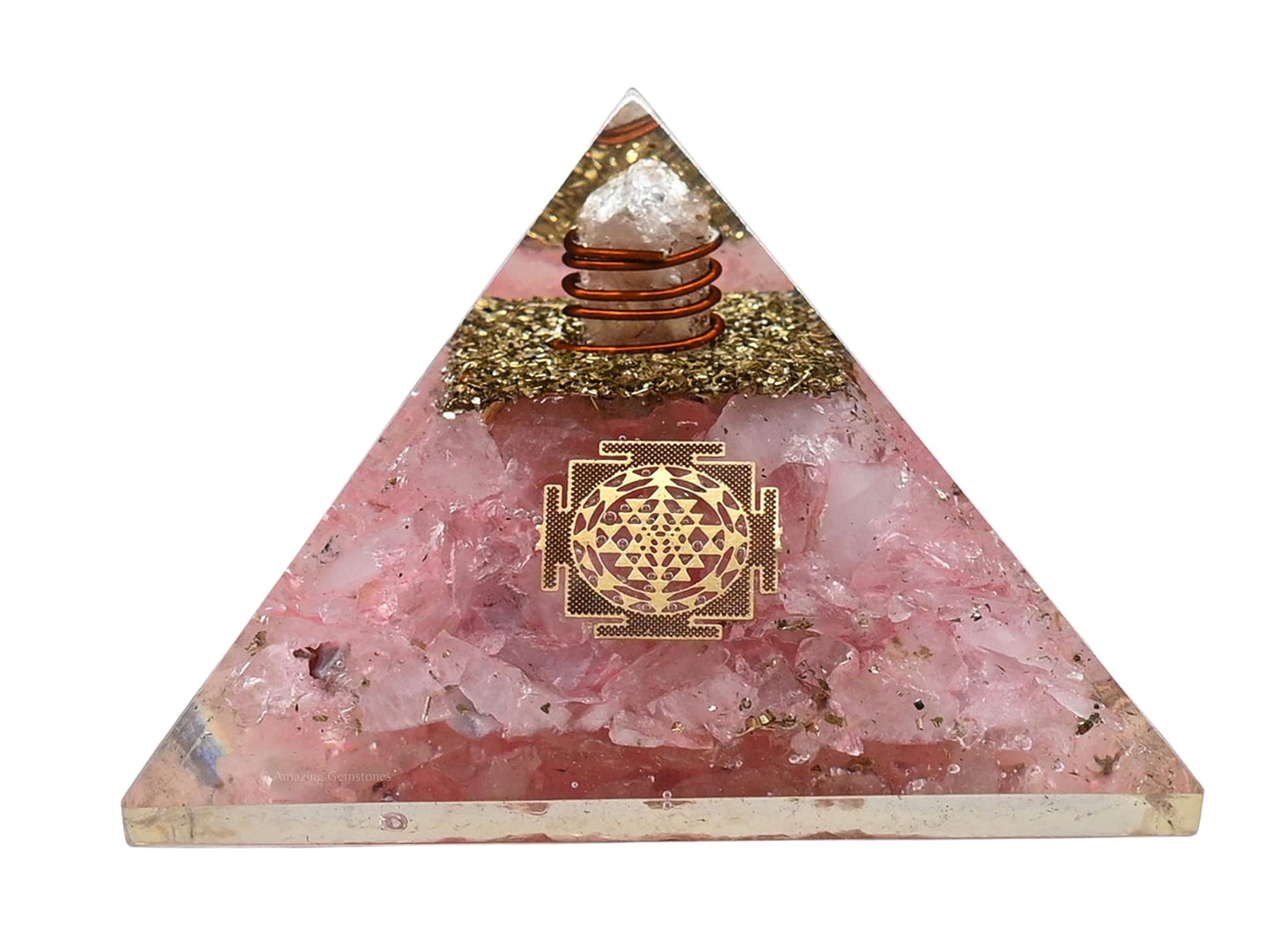 Amazing Gemstone Large Rose Quartz Orgone Pyramid Crystal, Sri Yantra Orgonite Pyramid - Positive Energy Healing