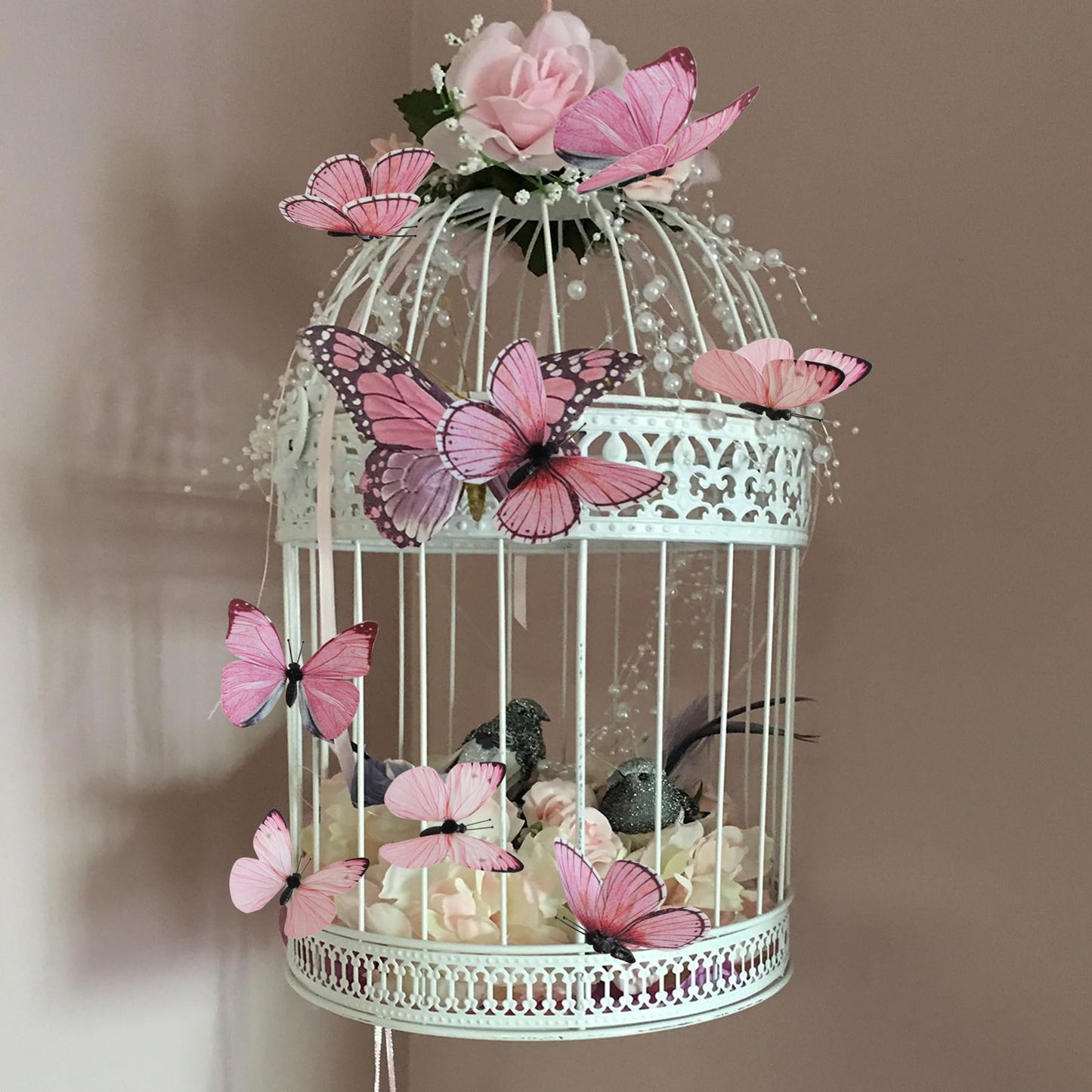 naudassods Artificial 3D Decorative Butterflies, Highly Decorative, Suitable for Weddings, Parties, and Children's Rooms,Creative Home Decor for All Seasons (pink28)