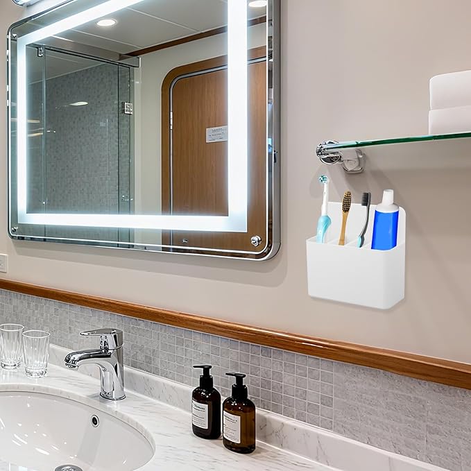 Magnetic Toothbrush Holder with Spacers, Plastic Wall-Mounted Bathroom Organizer Portable Cruise Essentials for Alaska & Caribbean Cruise Stateroom (White)