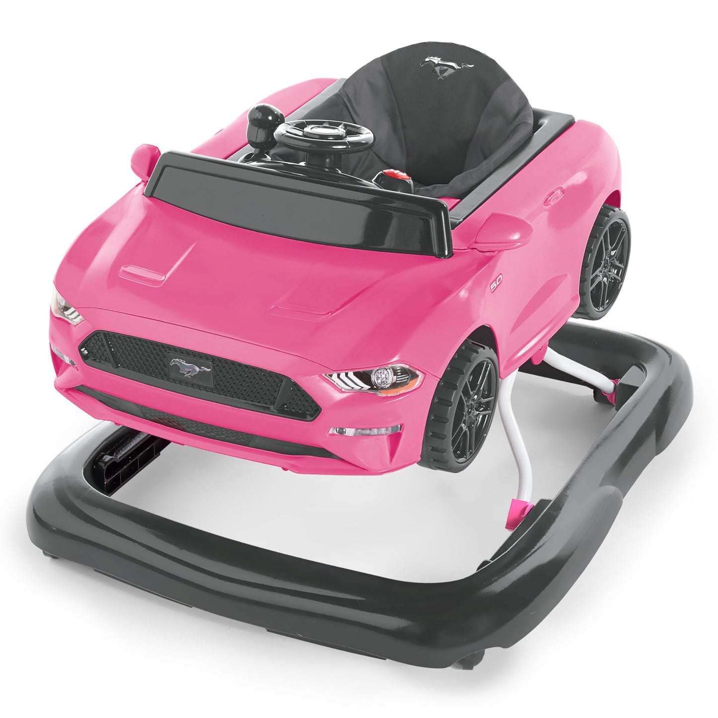 Bright Starts Ford Mustang 4-in-1 Pink Baby Activity Center & Push Walker with Removable Interactive Steering Wheel -Toy, 6 Months and up